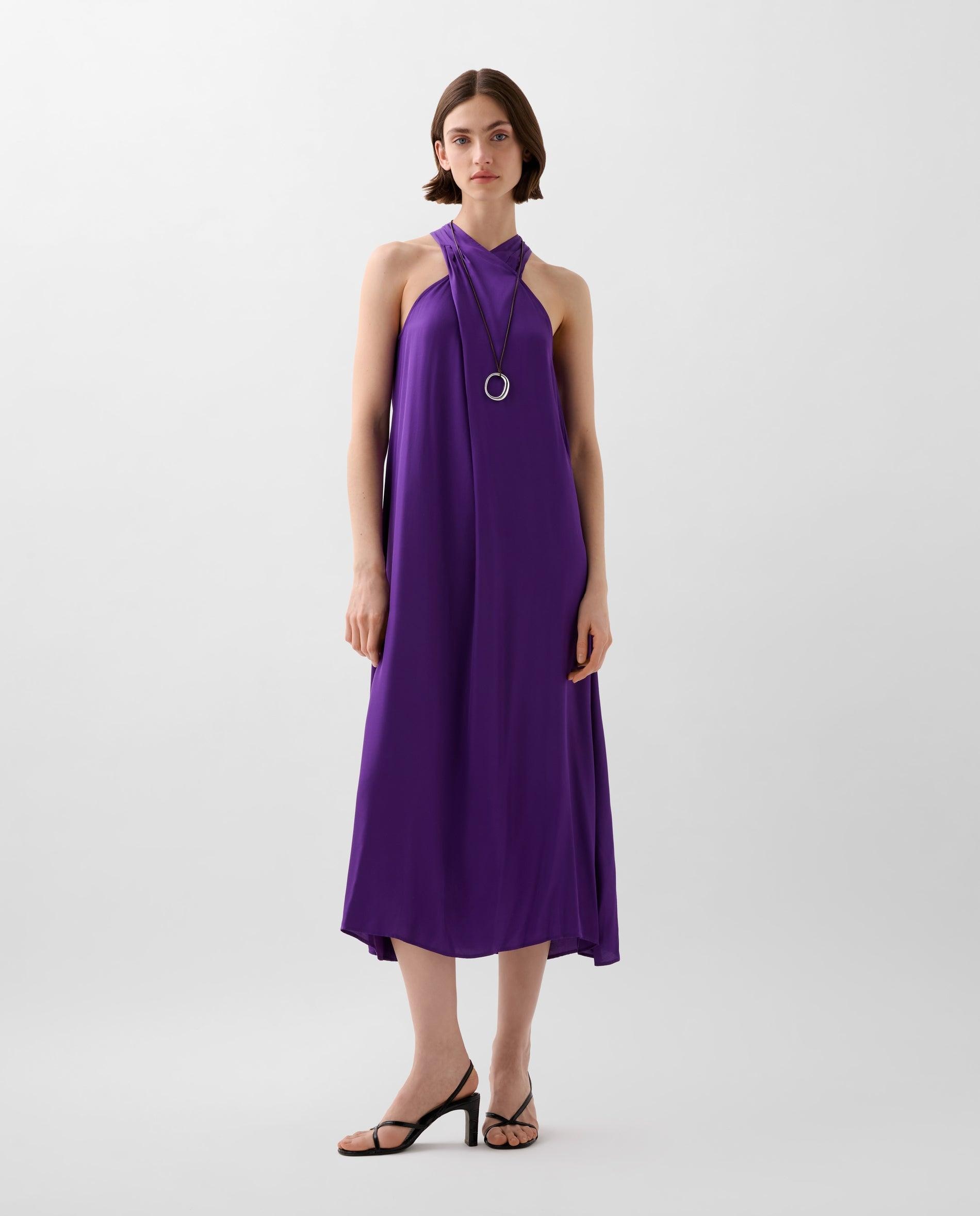 Vestido Midi com Decote Halter Roxo-1