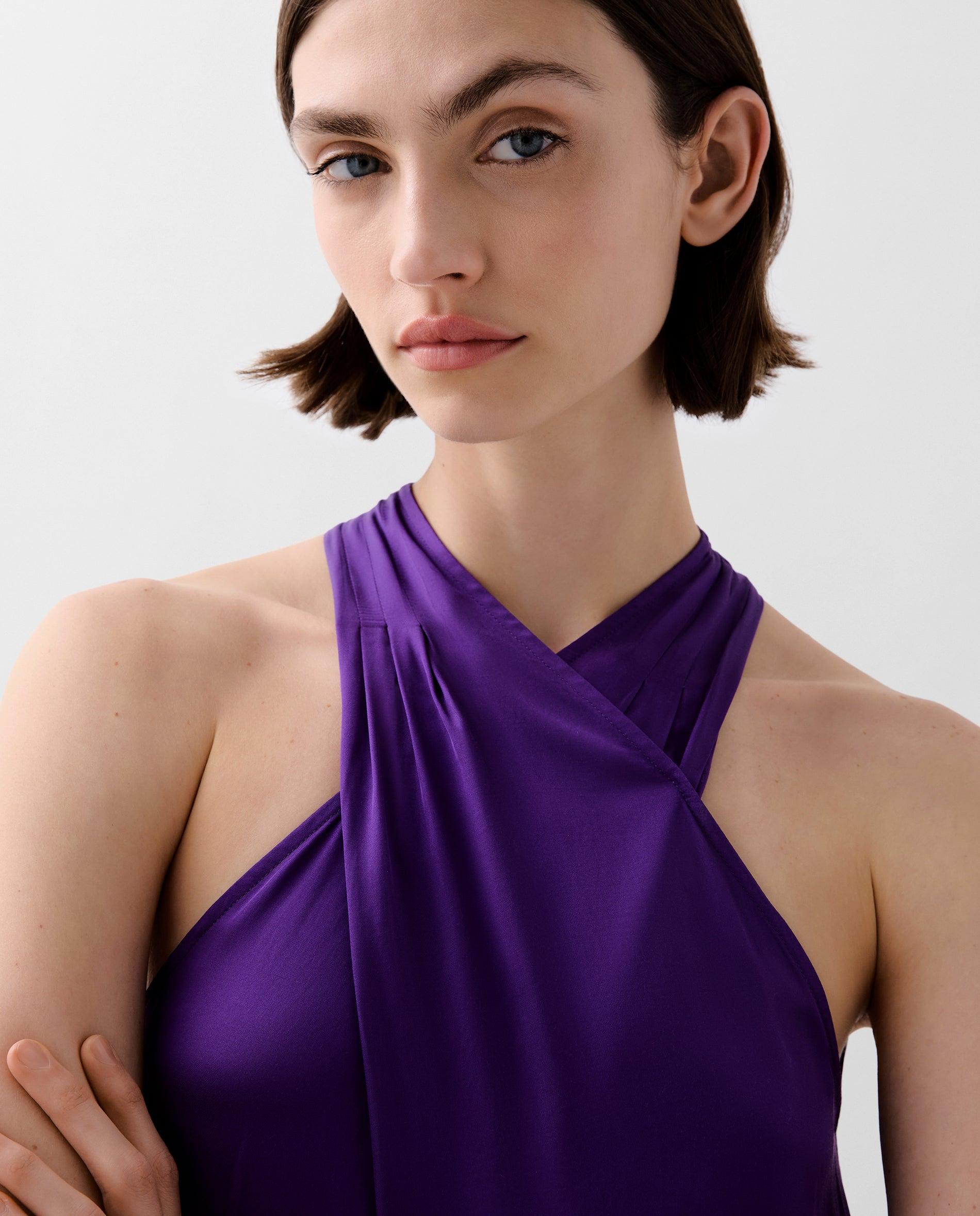 Vestido Midi com Decote Halter Roxo-3