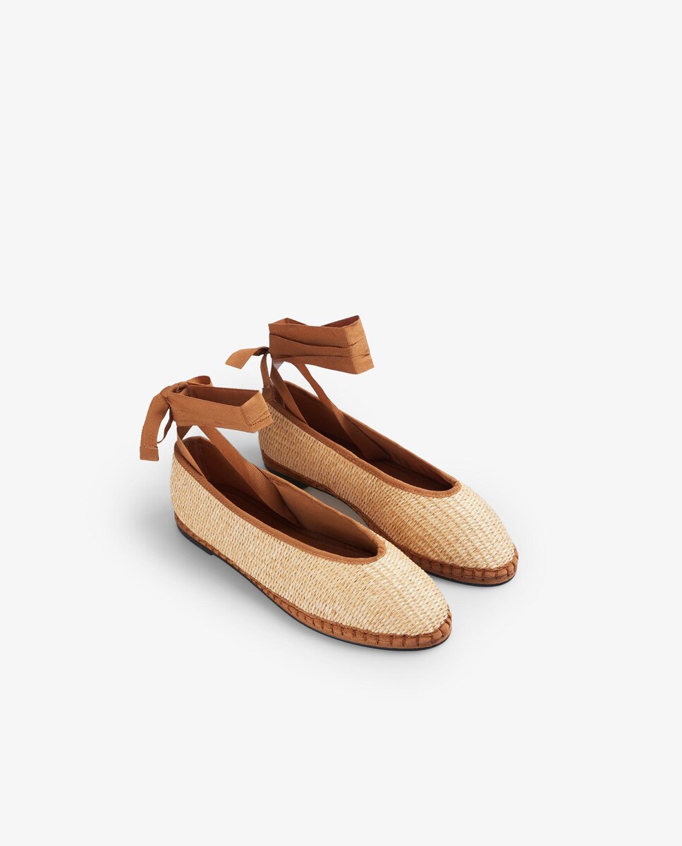 Slippers de Tecido com Fecho de Laçada no Tornozelo Bege-2