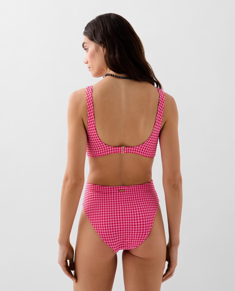 Triquíni com Estampado Vichy e Aberturas Laterais Vermelho-2