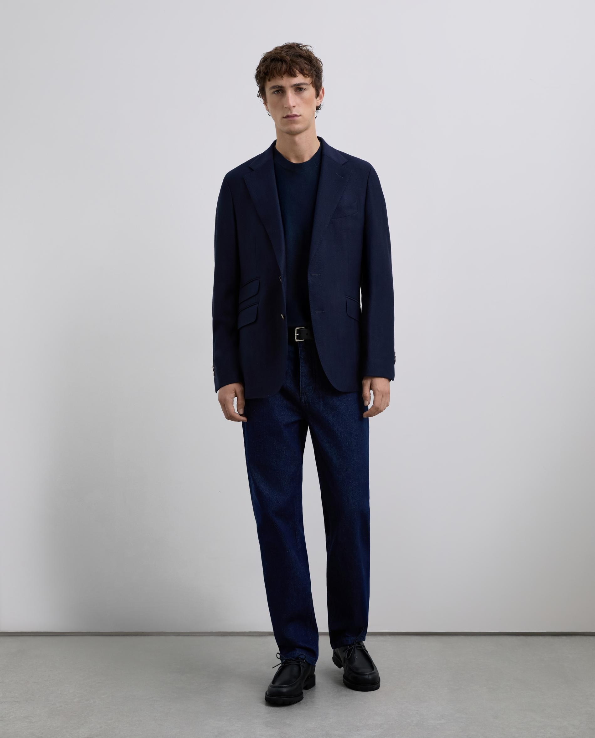 Blazer com Tecido em Espiga de Lã Virgem Azul-marinho-2
