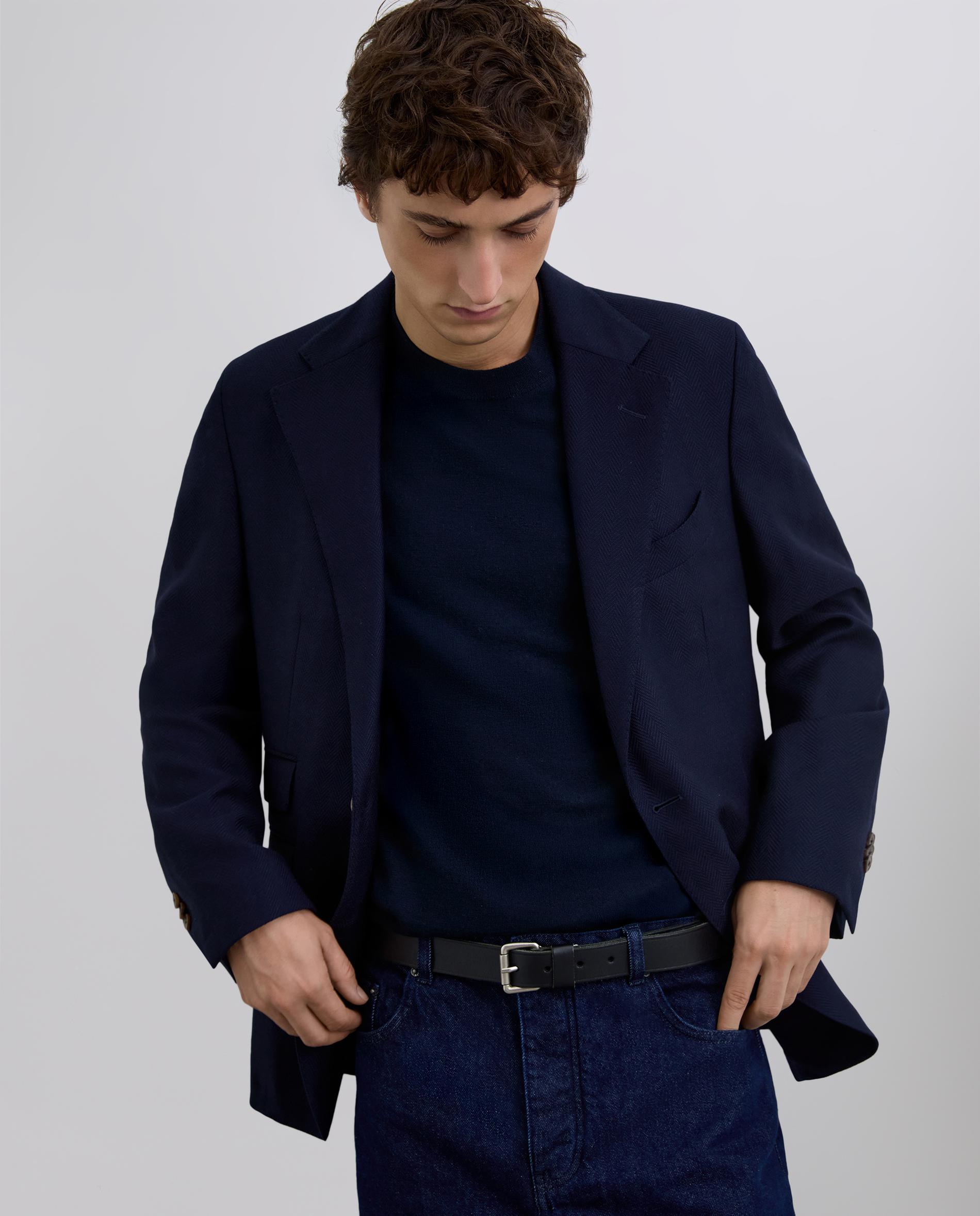 Blazer com Tecido em Espiga de Lã Virgem Azul-marinho-3