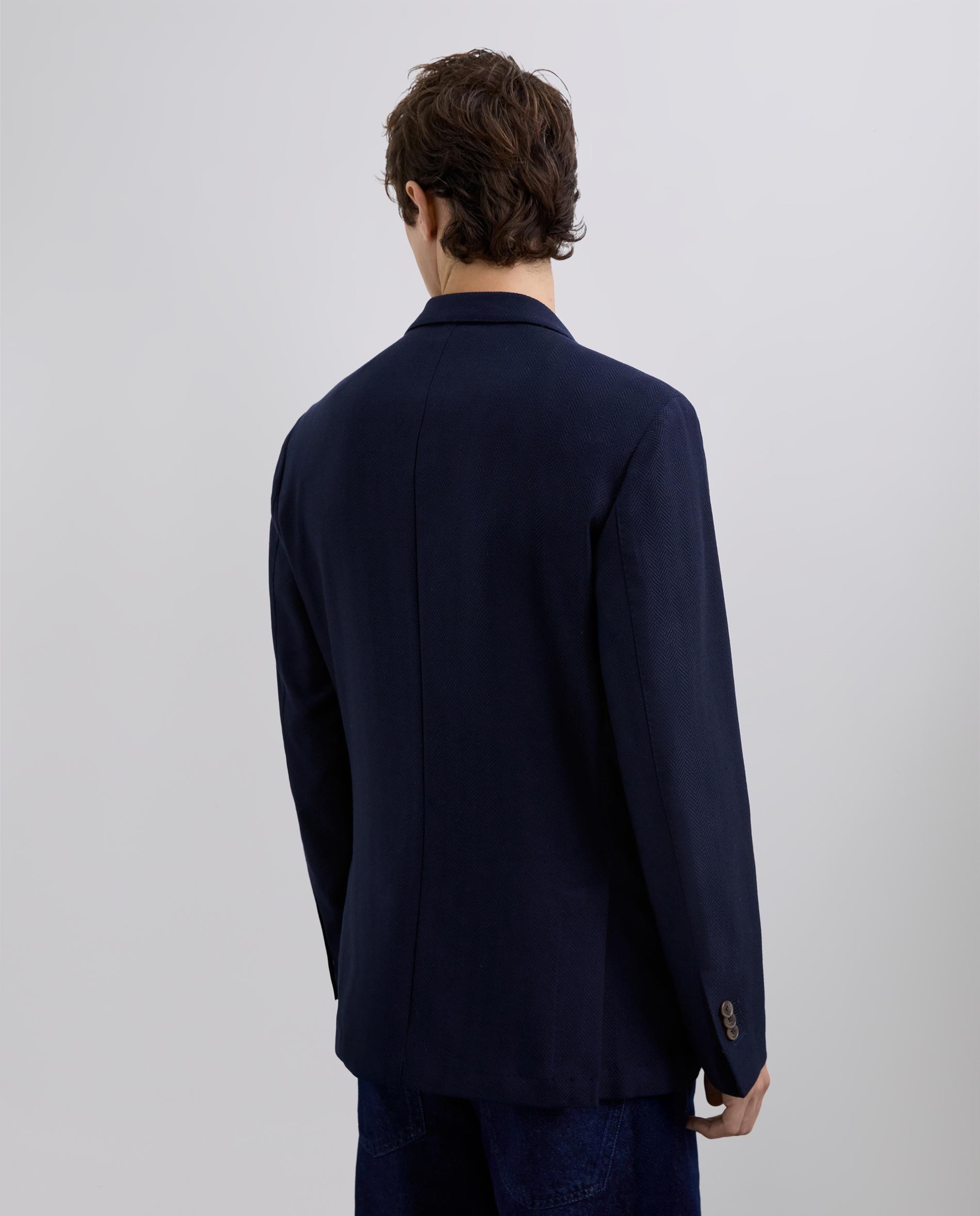 Blazer com Tecido em Espiga de Lã Virgem Azul-marinho-4