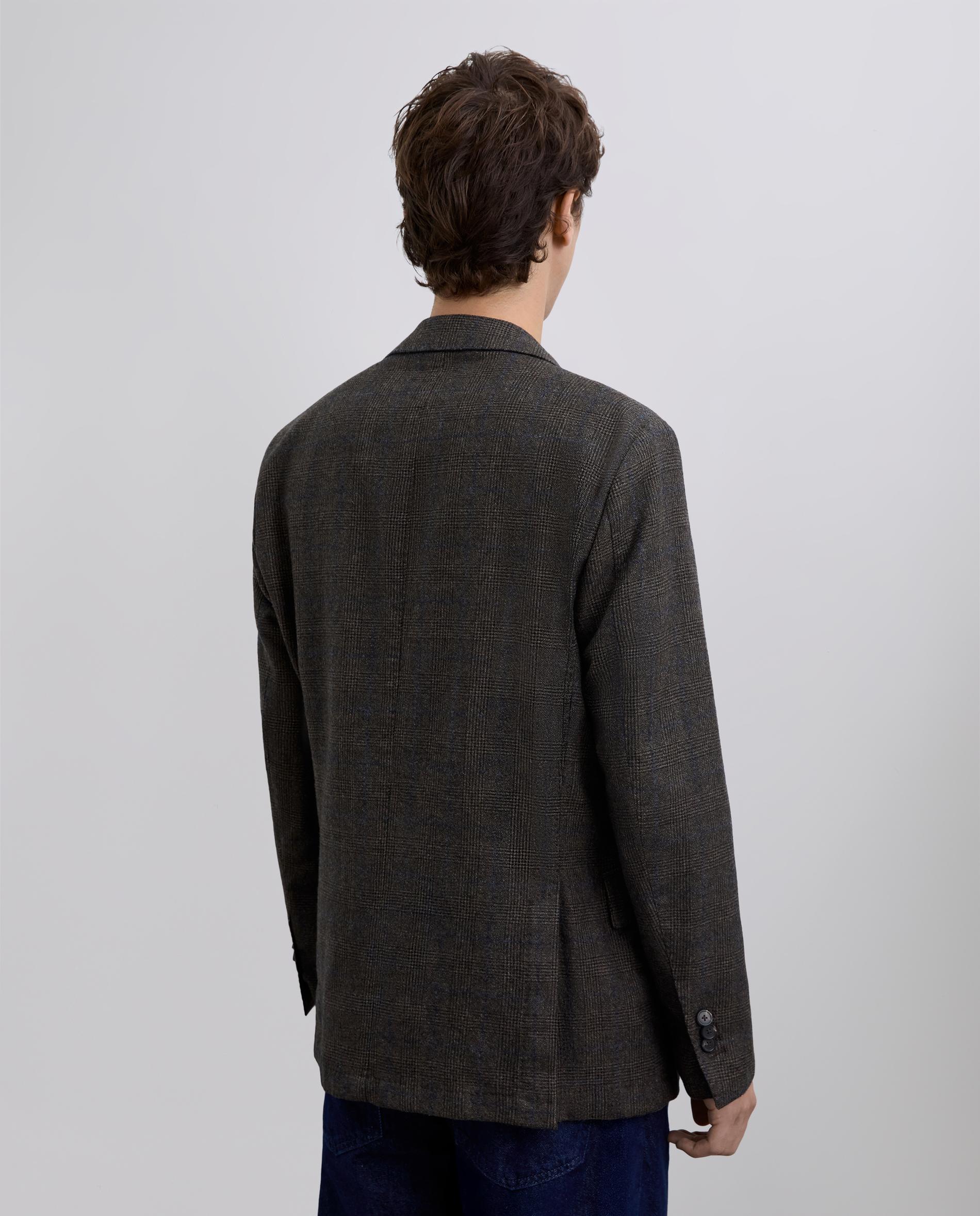 Blazer Regular Fit em Lã Virgem Aos Quadrados Castanho-escuro-2