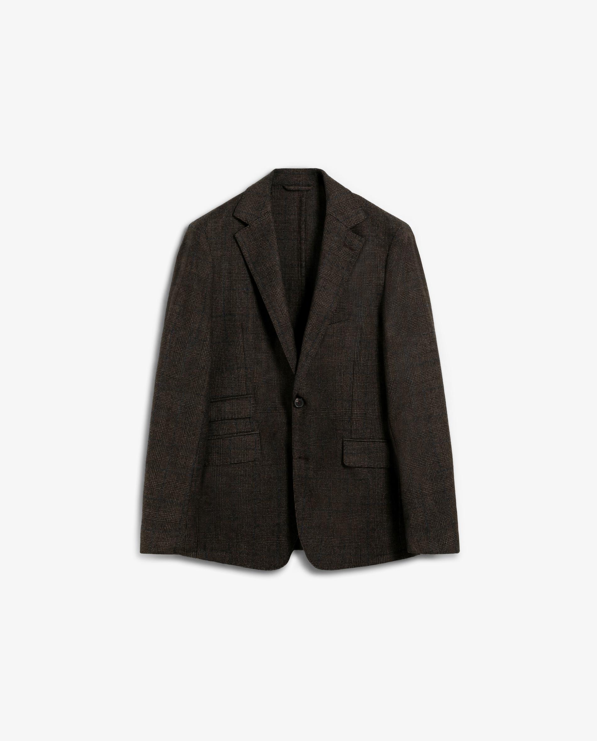 Blazer Regular Fit em Lã Virgem Aos Quadrados Castanho-escuro-4