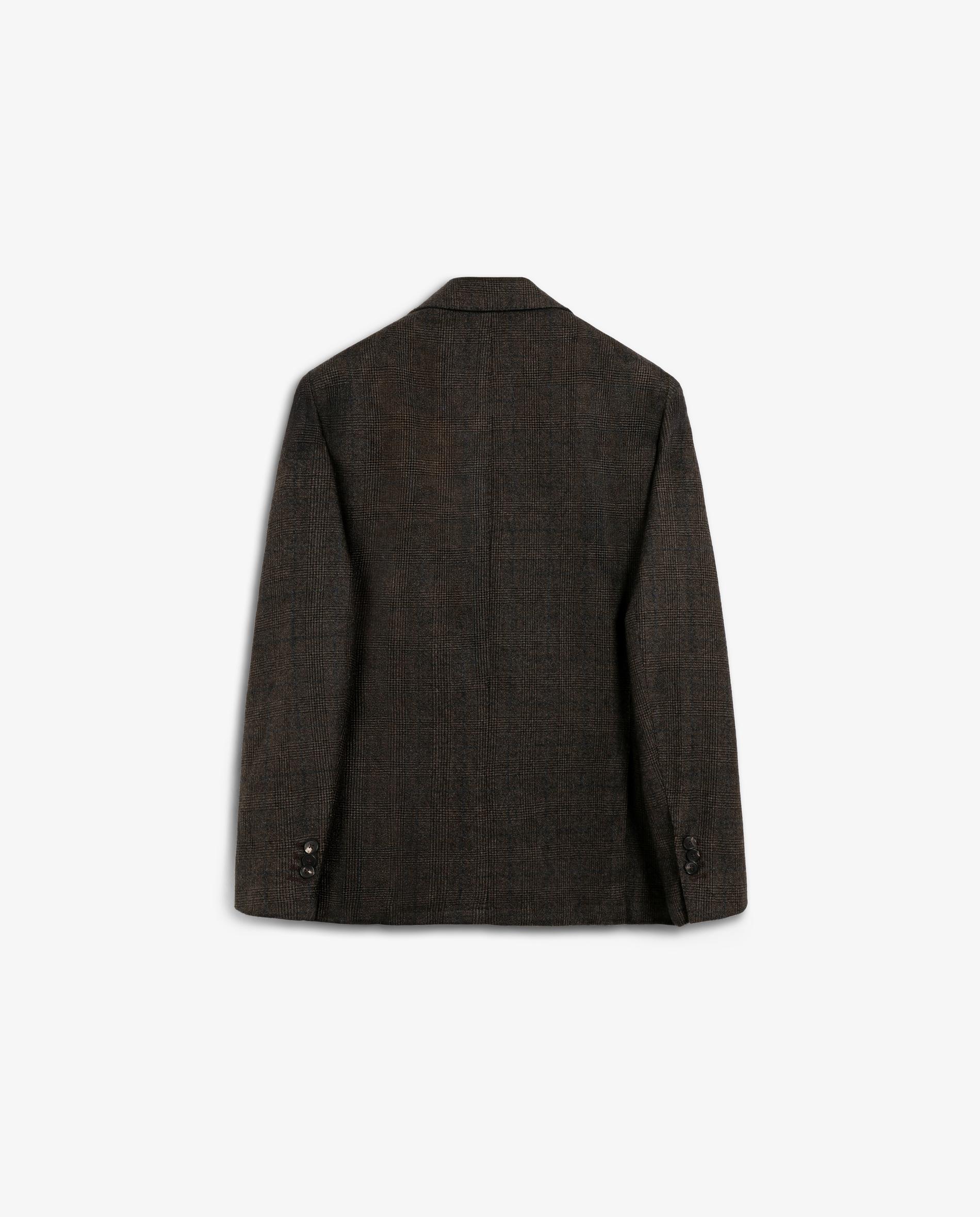 Blazer Regular Fit em Lã Virgem Aos Quadrados Castanho-escuro-5