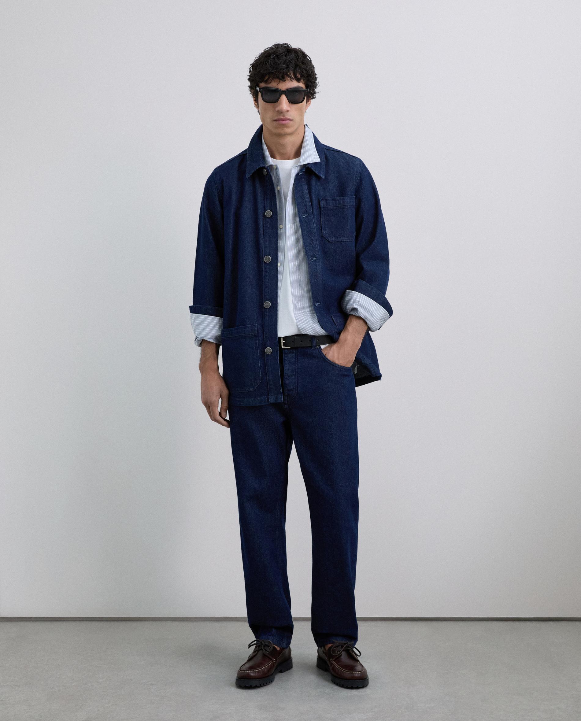 Sobrecamisa Denim com Bolsos Patch Azul-escuro-2