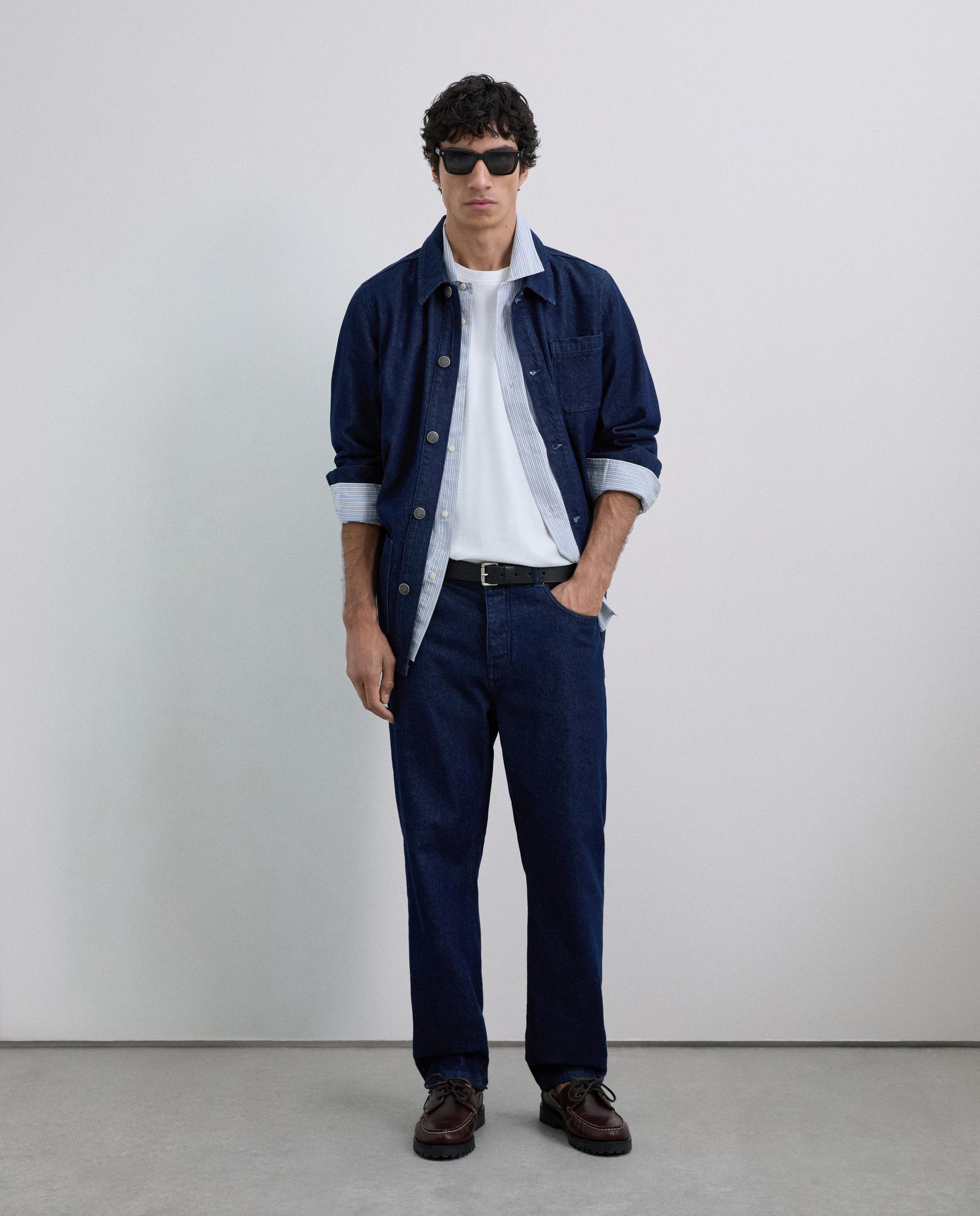 Sobrecamisa Denim com Bolsos Patch Azul-escuro-4