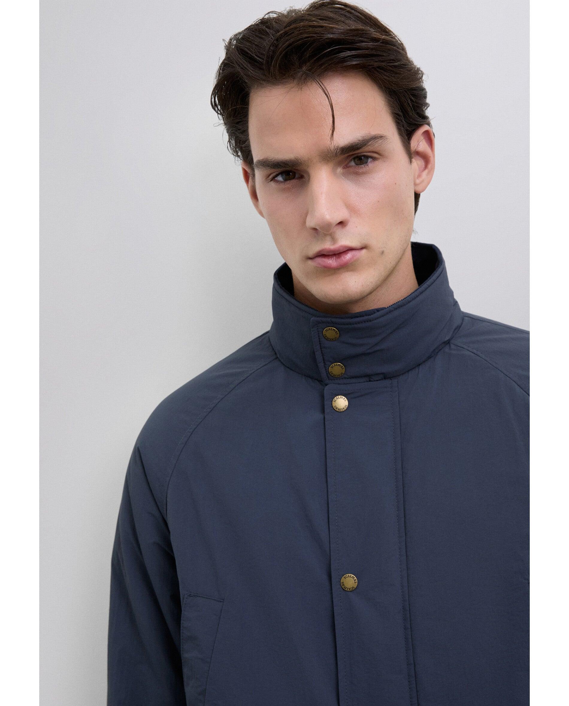 Parka Acolchoada com Fecho Duplo Azul-escuro-4