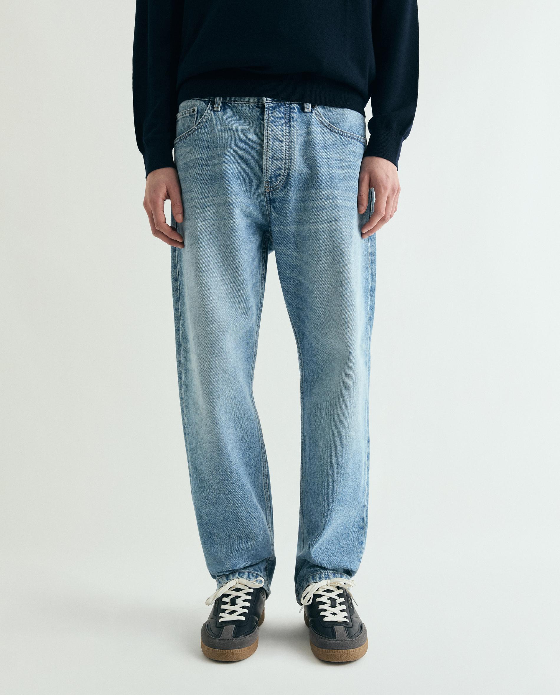 Jeans com Corte a Direito Regular Cinco Bolsos Azul-claro-2