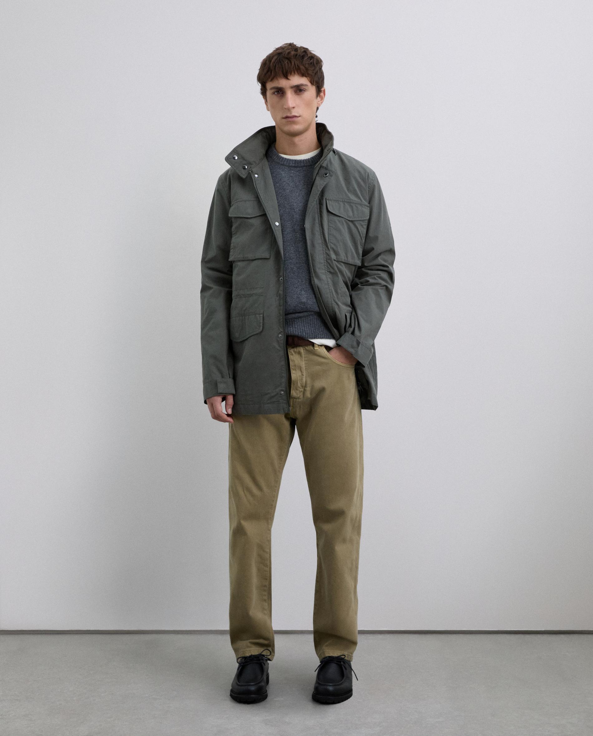 Parka com Capuz e Punhos Ajustáveis Verde-acinzentado-3