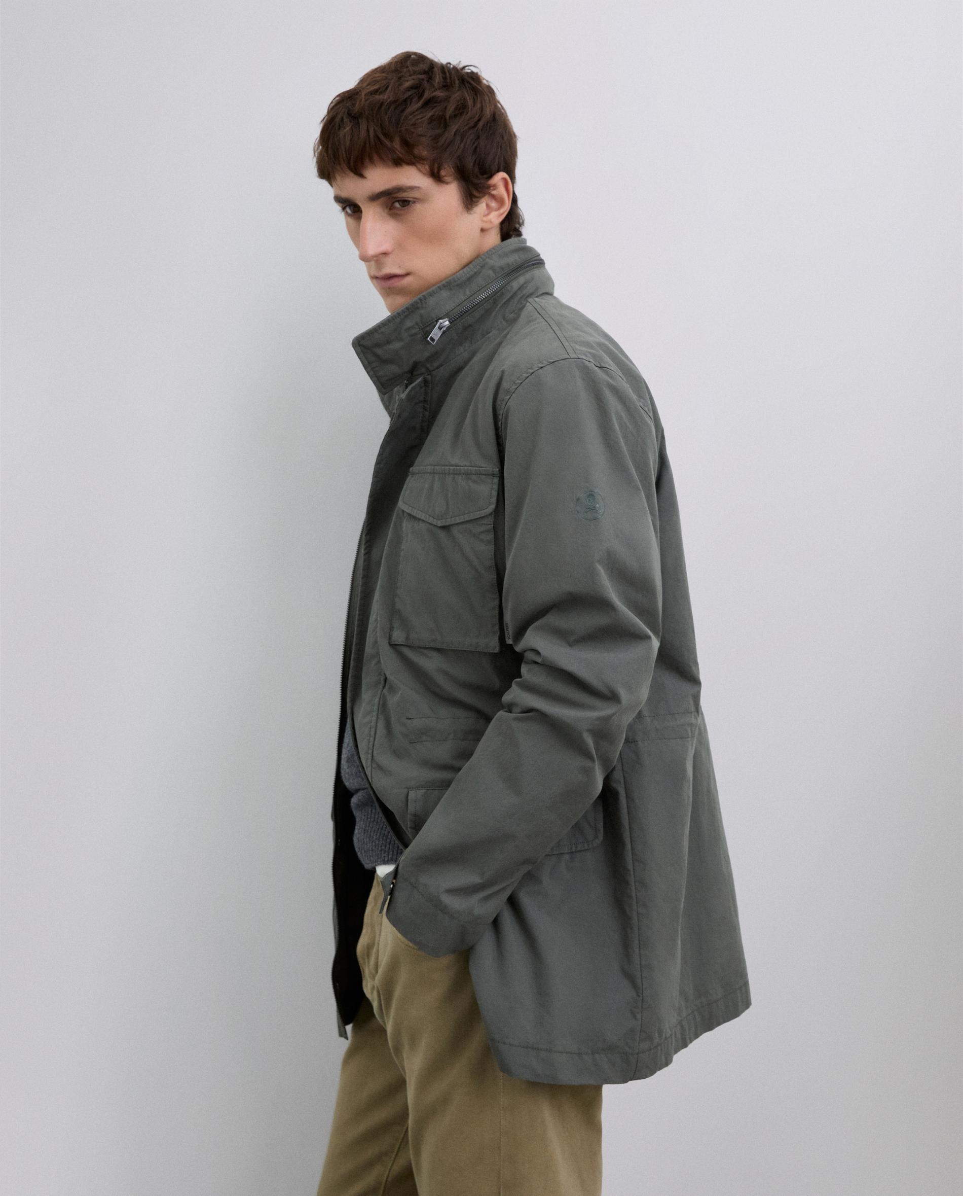 Parka com Capuz e Punhos Ajustáveis Verde-acinzentado-4