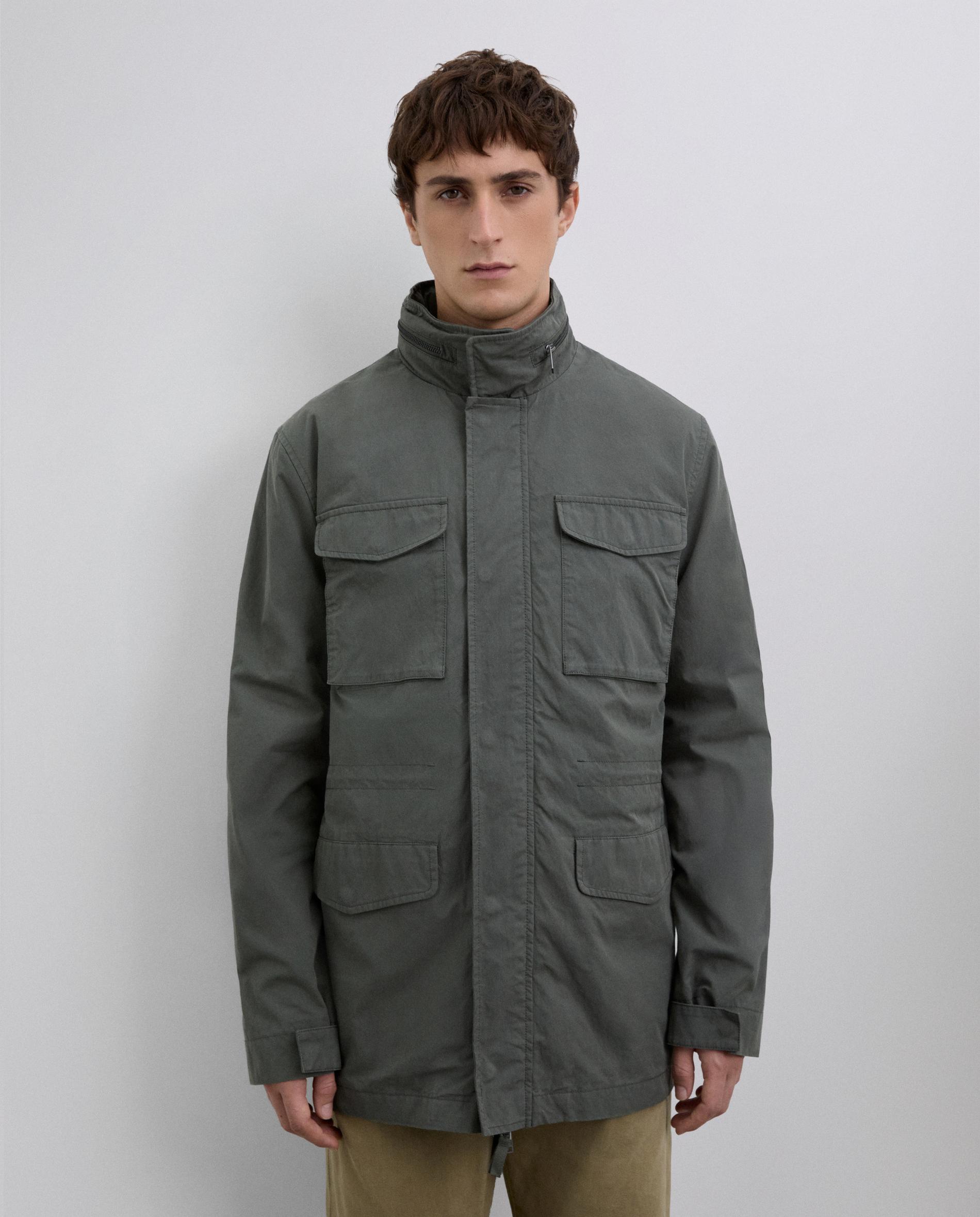 Parka com Capuz e Punhos Ajustáveis Verde-acinzentado-7