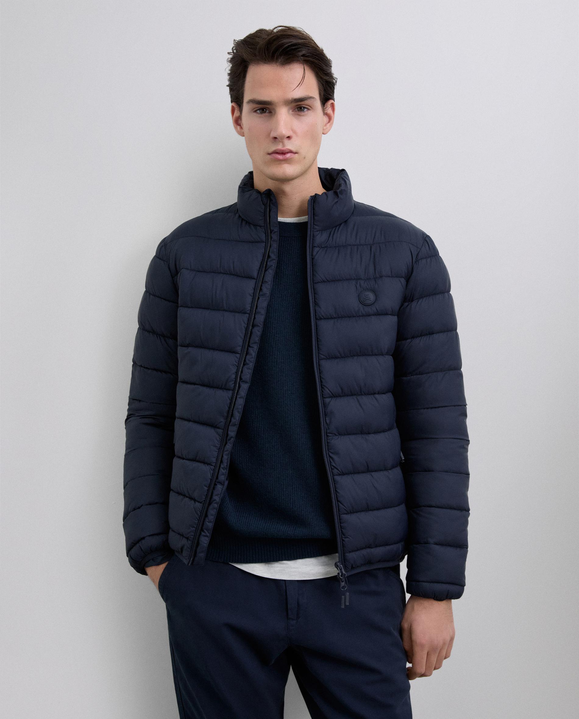 Casaco Acolchoado Liso com Fecho Zip Azul-marinho-1
