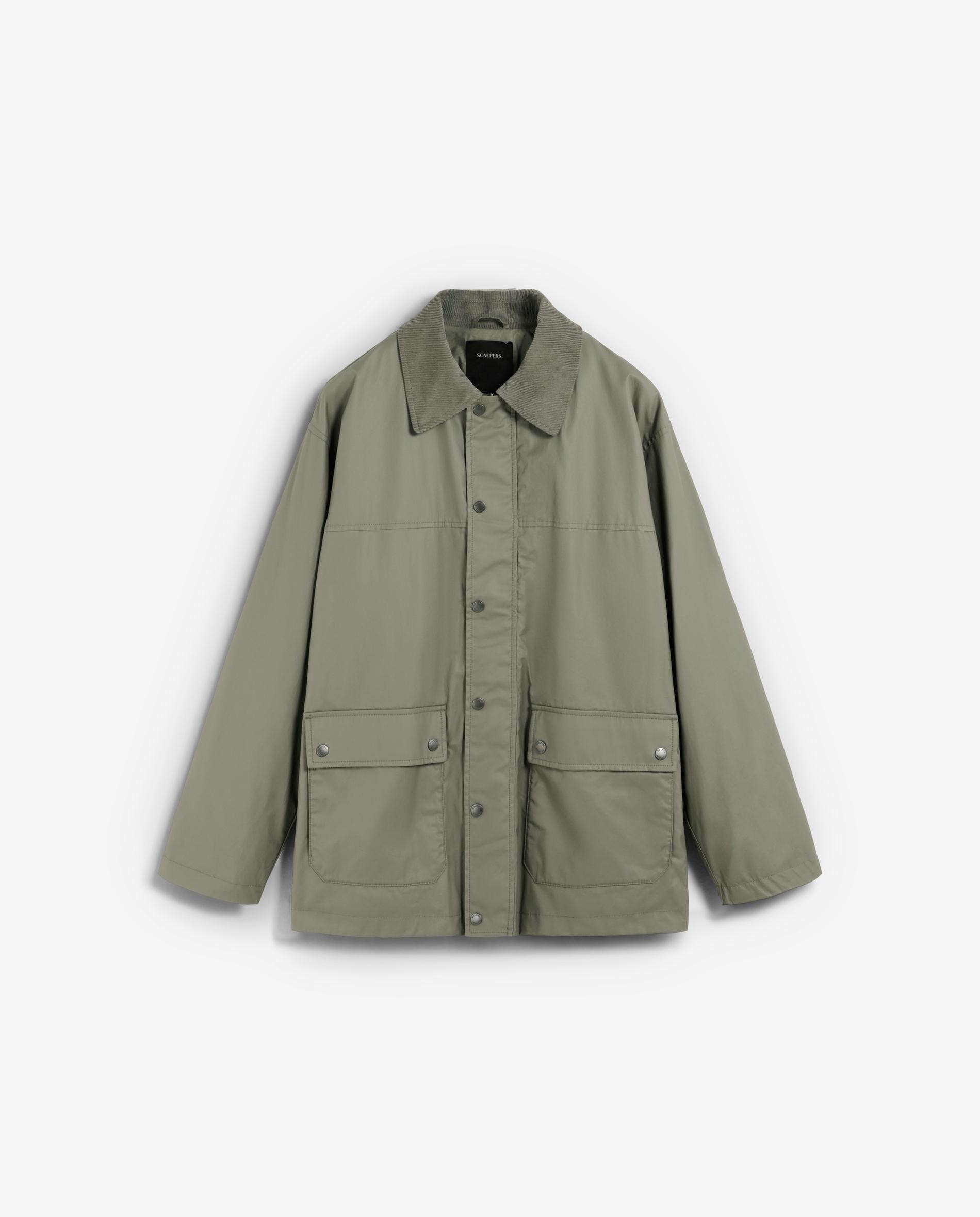 Parka com Gola Tipo Camisa e Fecho de Snaps Verde pardo-5