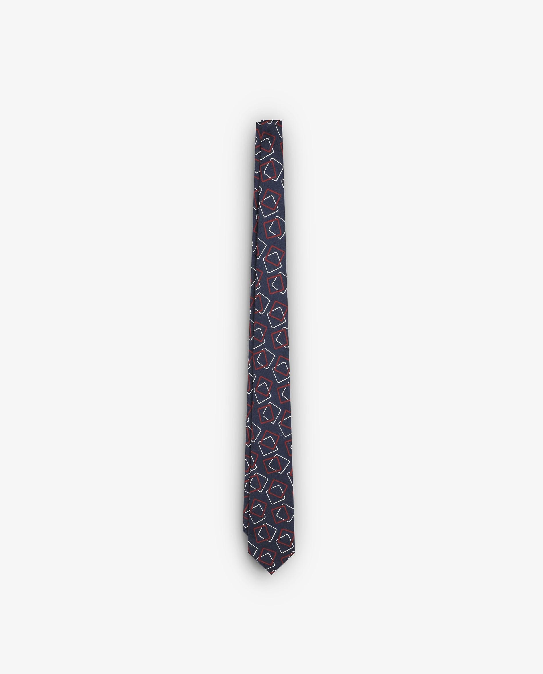 Gravata de Seda com Estampado Geométrico Navy-1