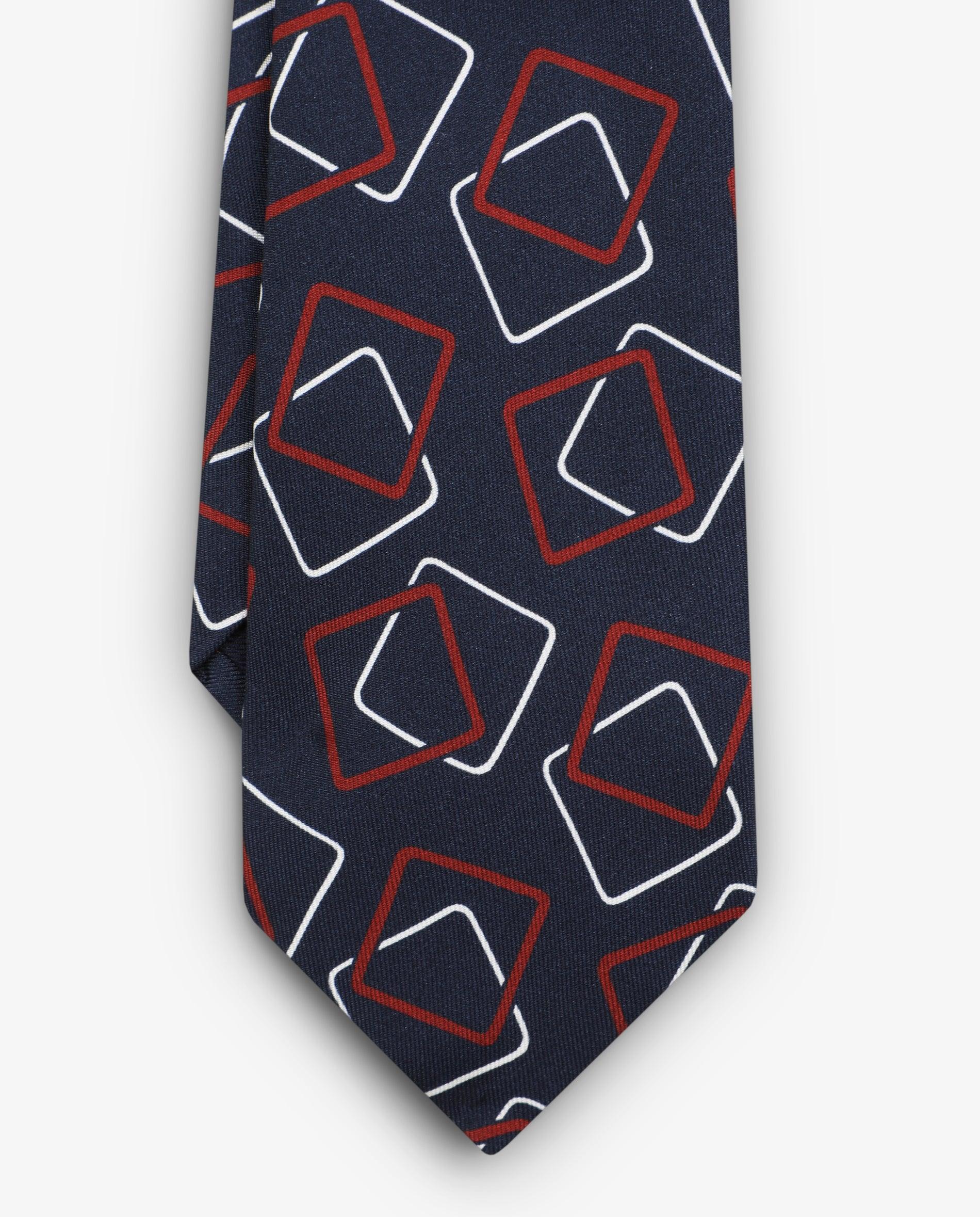 Gravata de Seda com Estampado Geométrico Navy-2