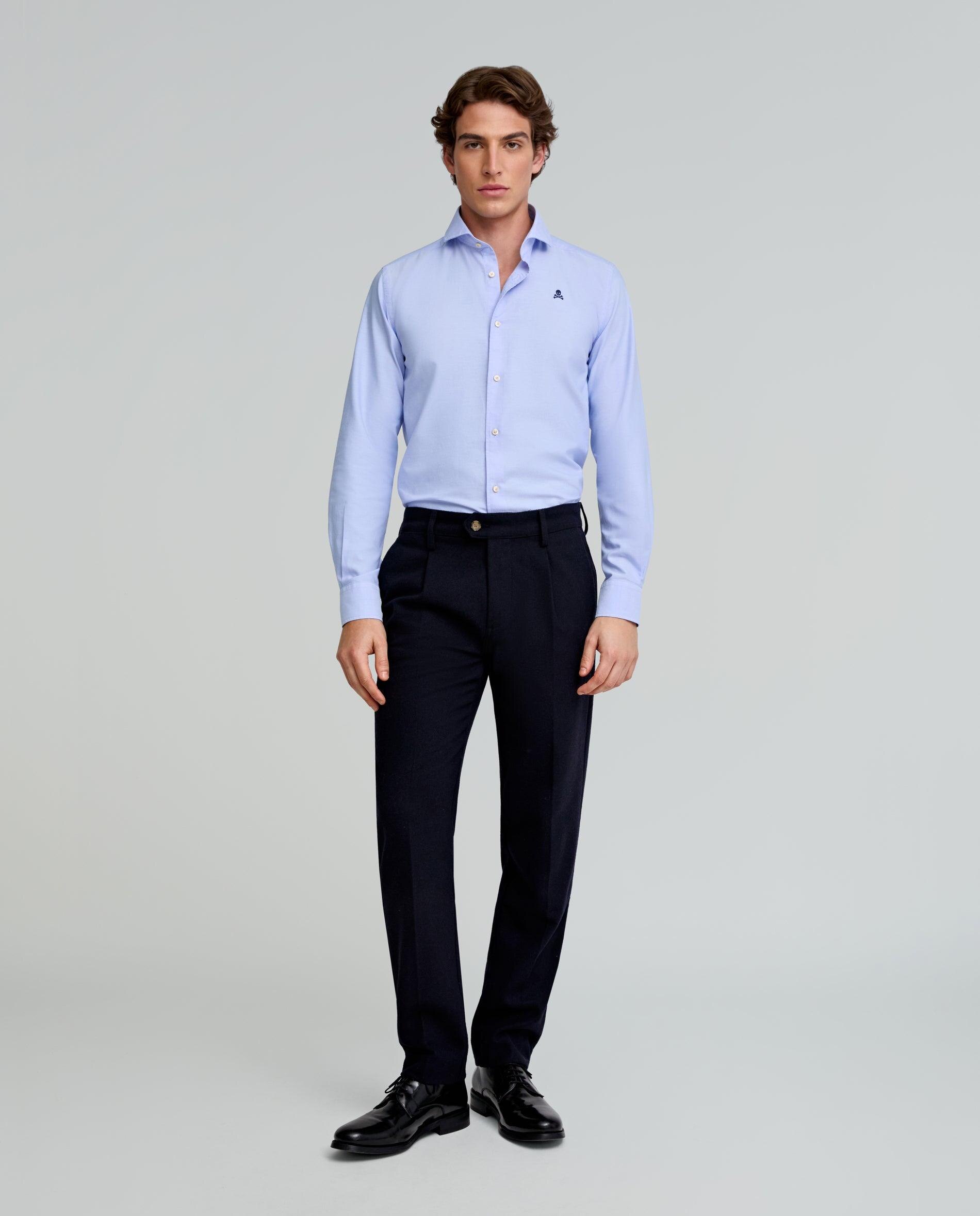 Camisa Regular Fit de Algodão Azul-3