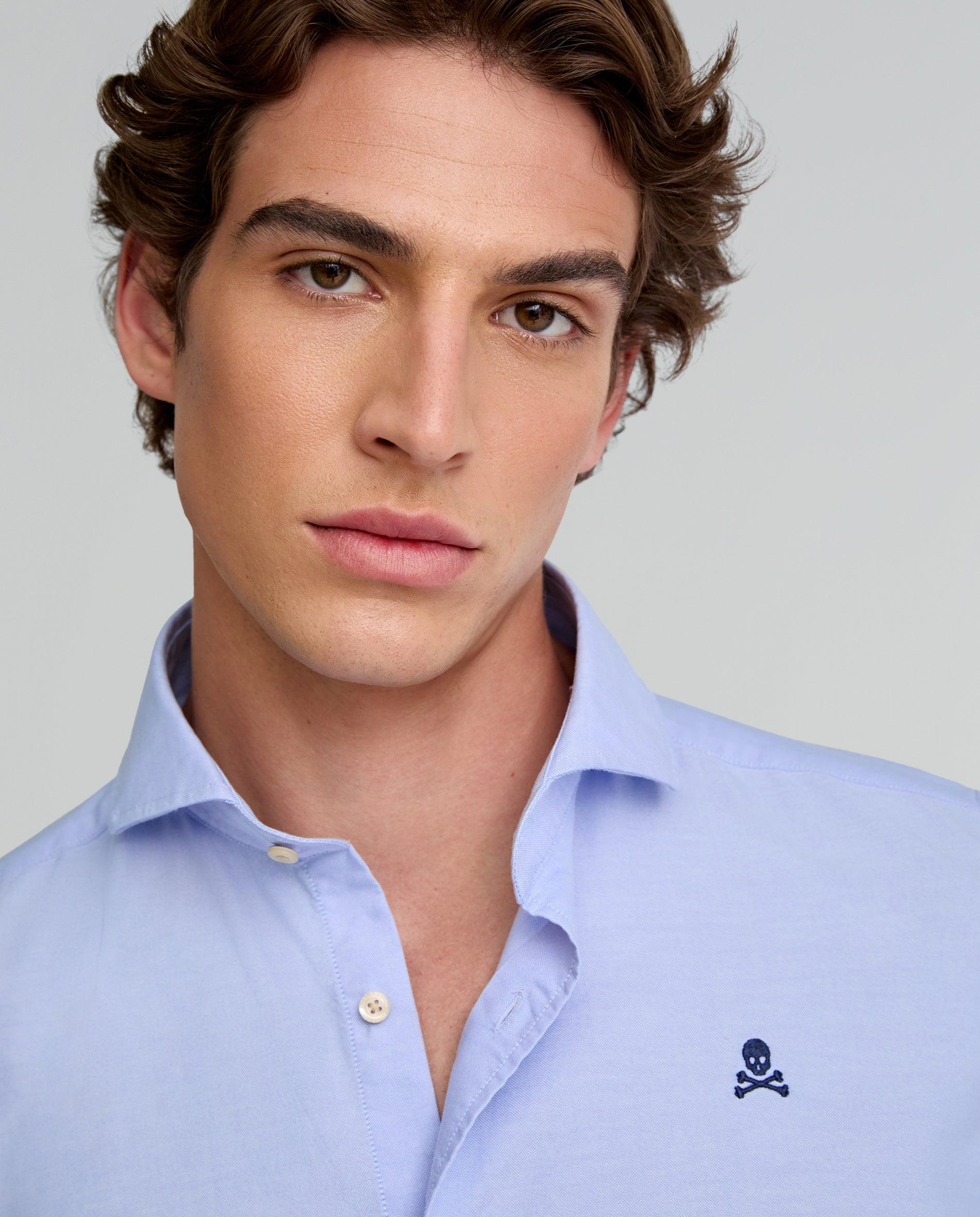Camisa Regular Fit de Algodão Azul-4