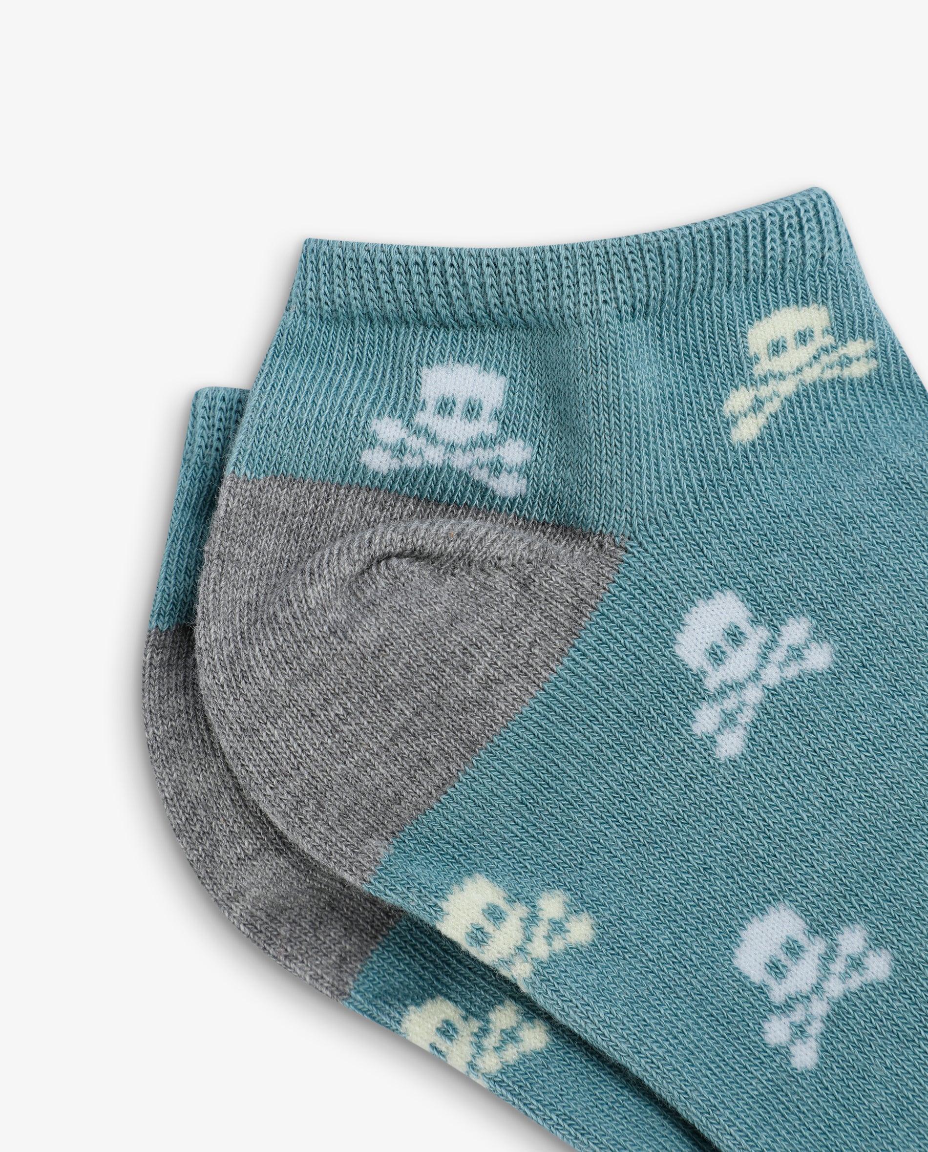 Meias Curtas com Estampado de Caveiras Verde-azulado-2