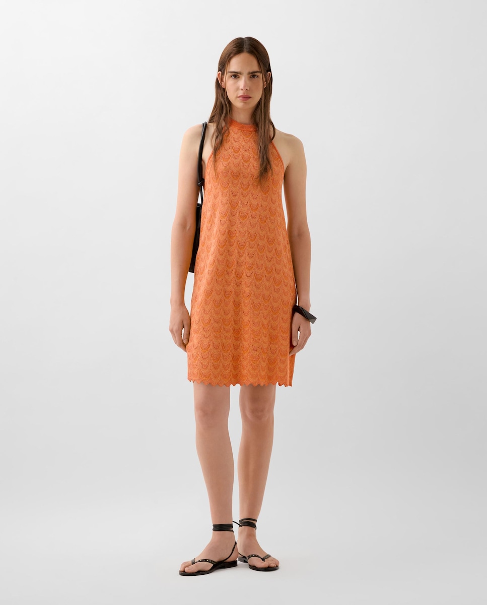 Vestido Curto com Decote Halter Laranja-1