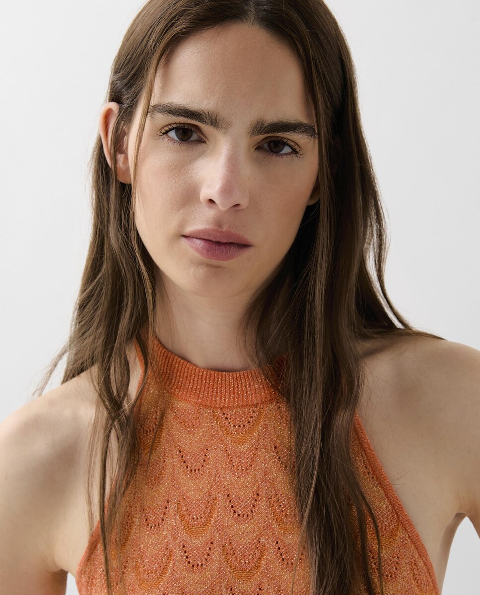 Vestido Curto com Decote Halter Laranja-3