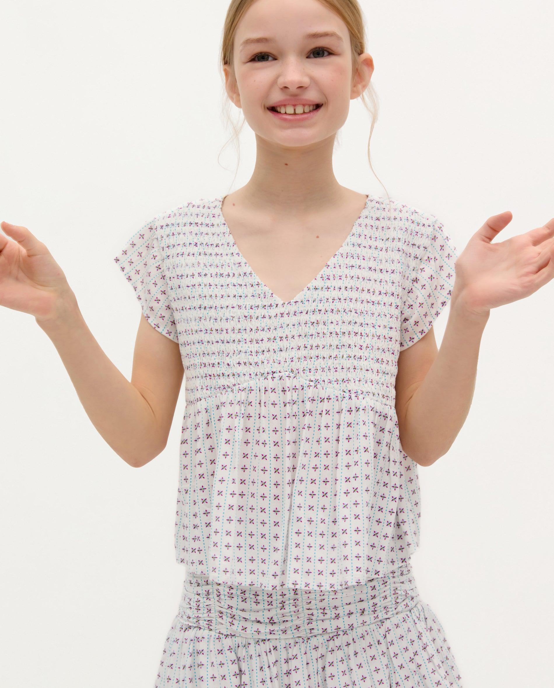 Blusa Infantil de Manga Curta e Decote em V Scalpers Branco-1
