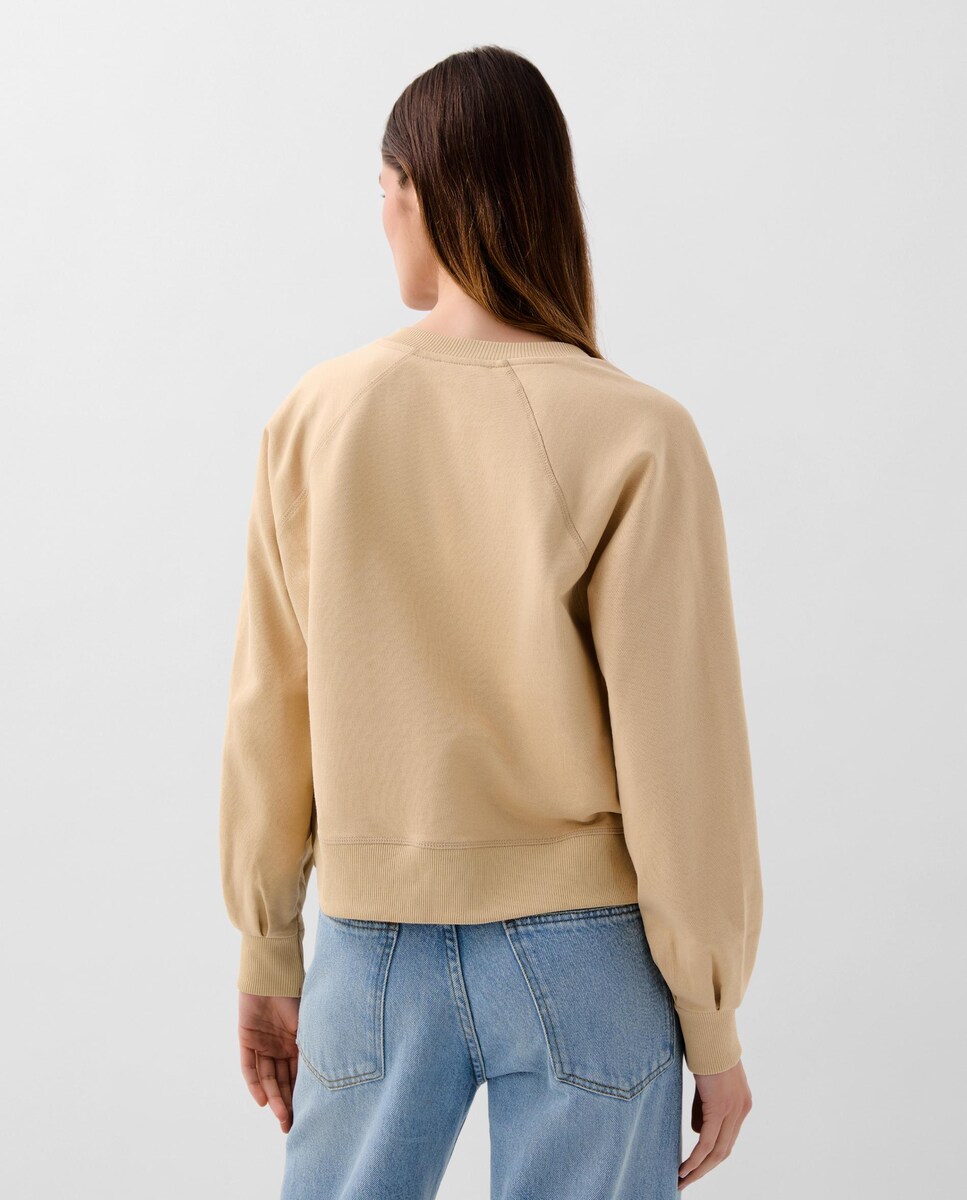 Camisola de Algodão com Decote em V Camel-2