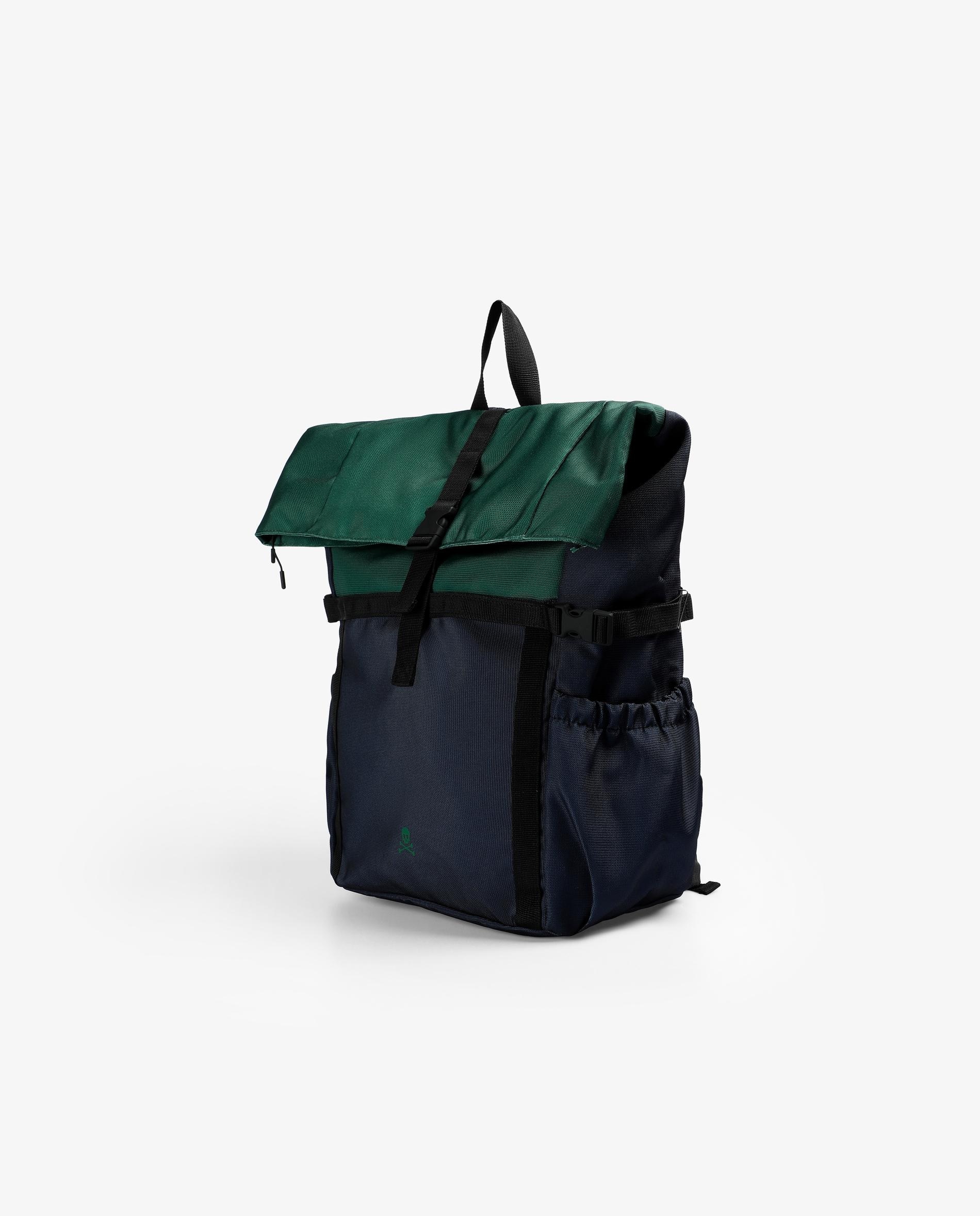 Mochila com Fecho de Aba e Clip Ajustável Azul-marinho / Verde-3