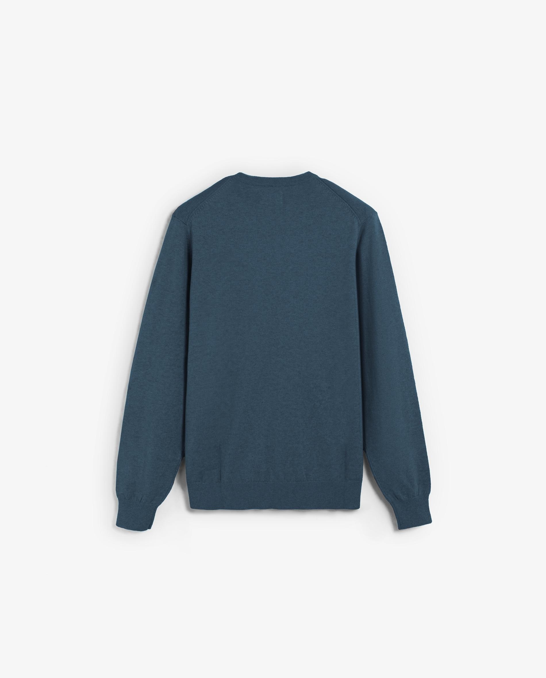 Camisola de Manga Comprida e Gola em V Azul-marinho-6