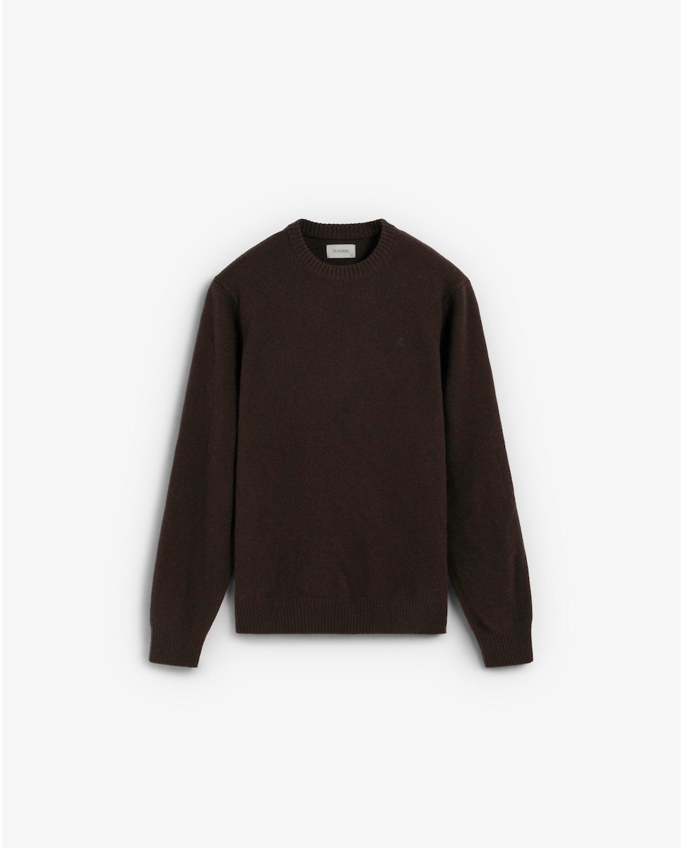 Camisola Lisa com Gola Redonda Castanho-escuro-1