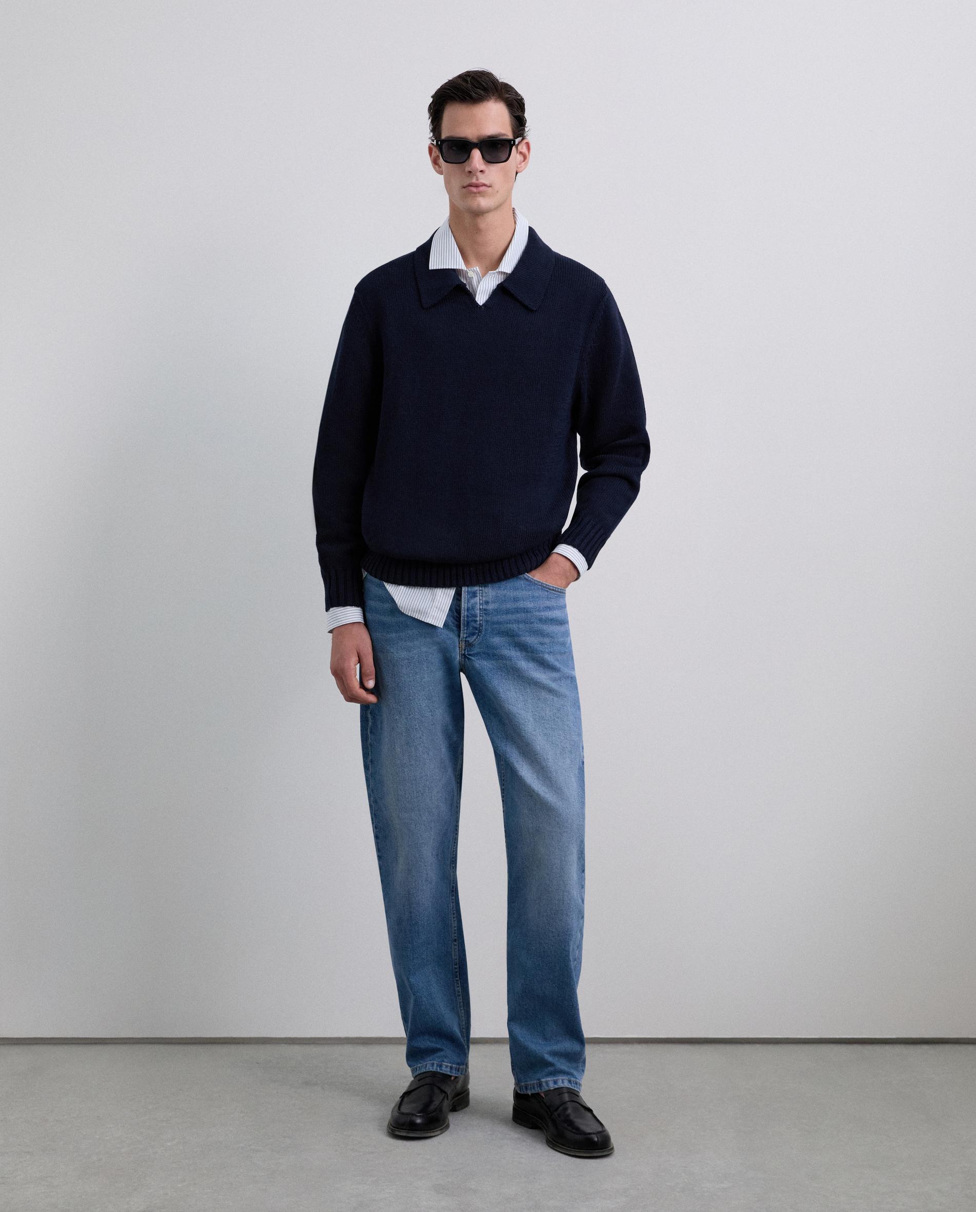 Camisola de Algodão com Gola Tipo Polo Navy-2