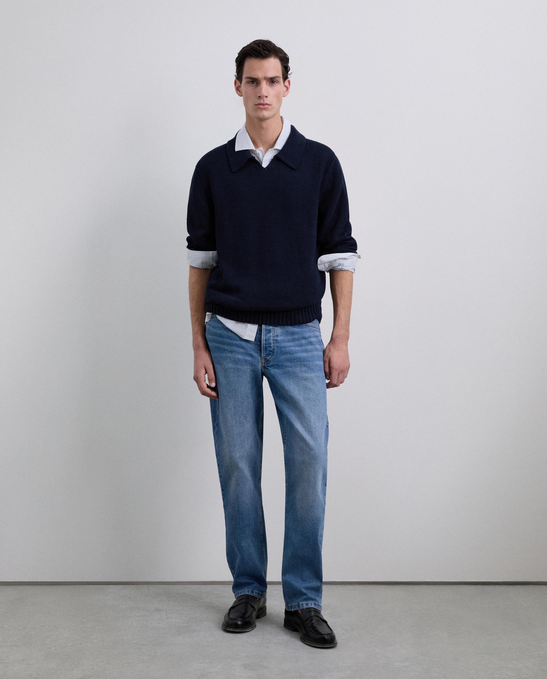 Camisola de Algodão com Gola Tipo Polo Navy-4