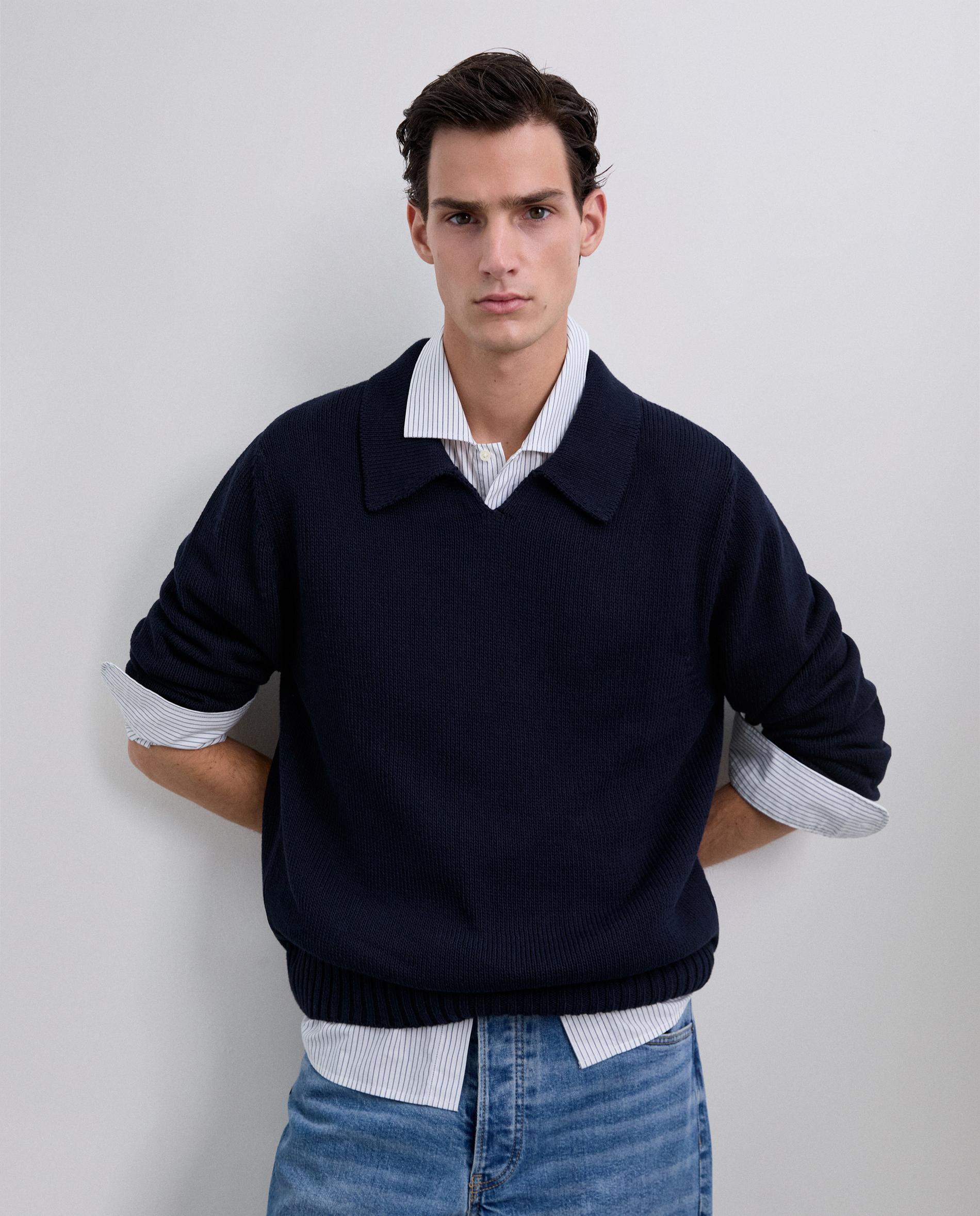 Camisola de Algodão com Gola Tipo Polo Navy-5