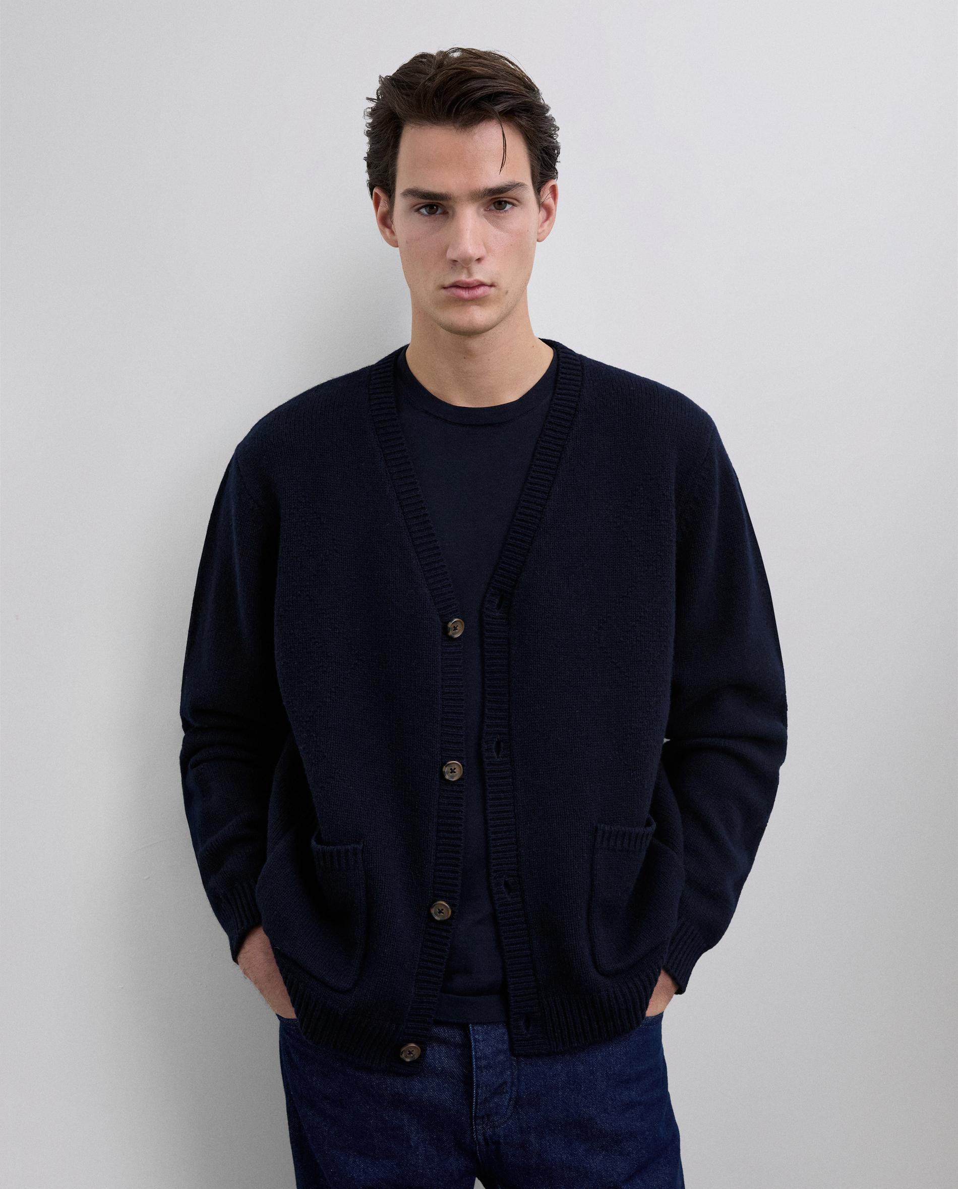 Cardigan de Lã com Gola em V Azul-marinho-1