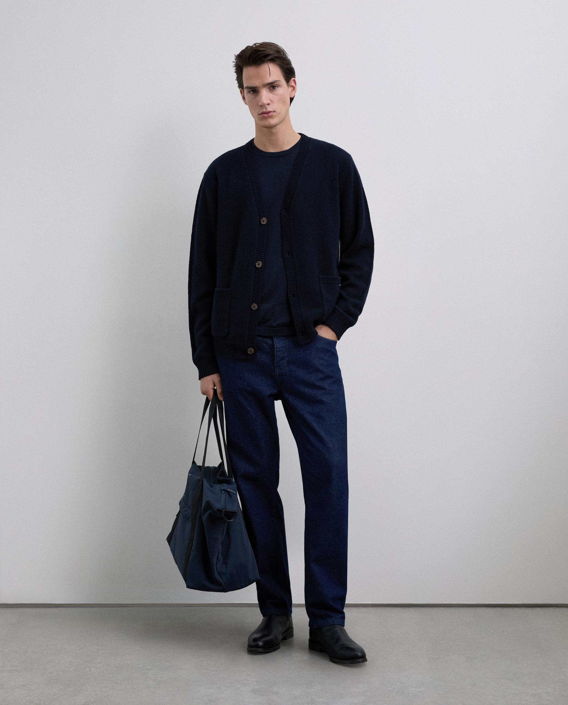 Cardigan de Lã com Gola em V Azul-marinho-2