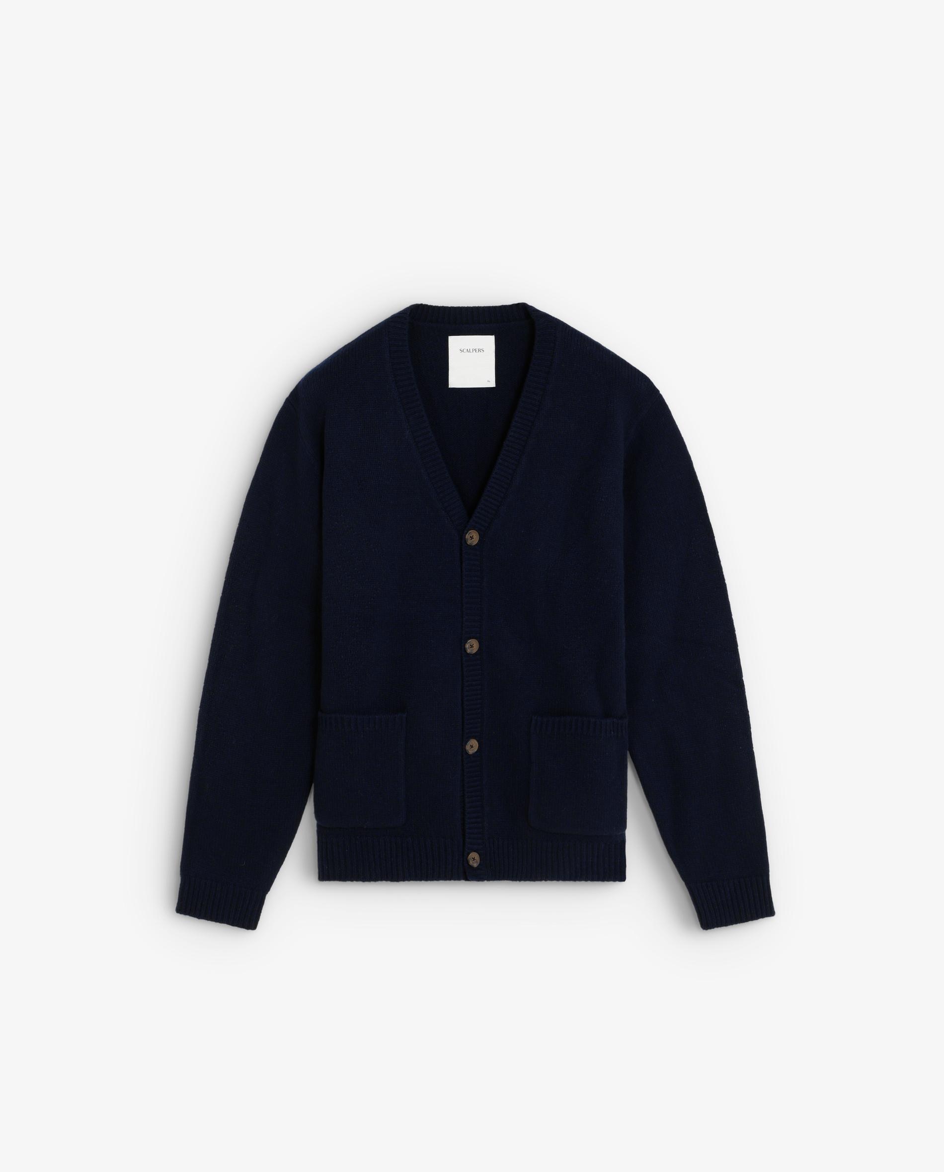Cardigan de Lã com Gola em V Azul-marinho-5