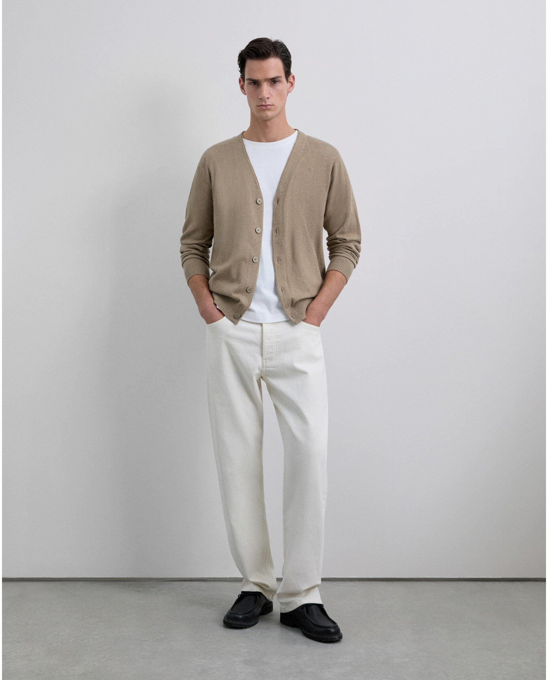Cárdigan Confecionado em Mescla de Algodão e Cashmere Camel-1