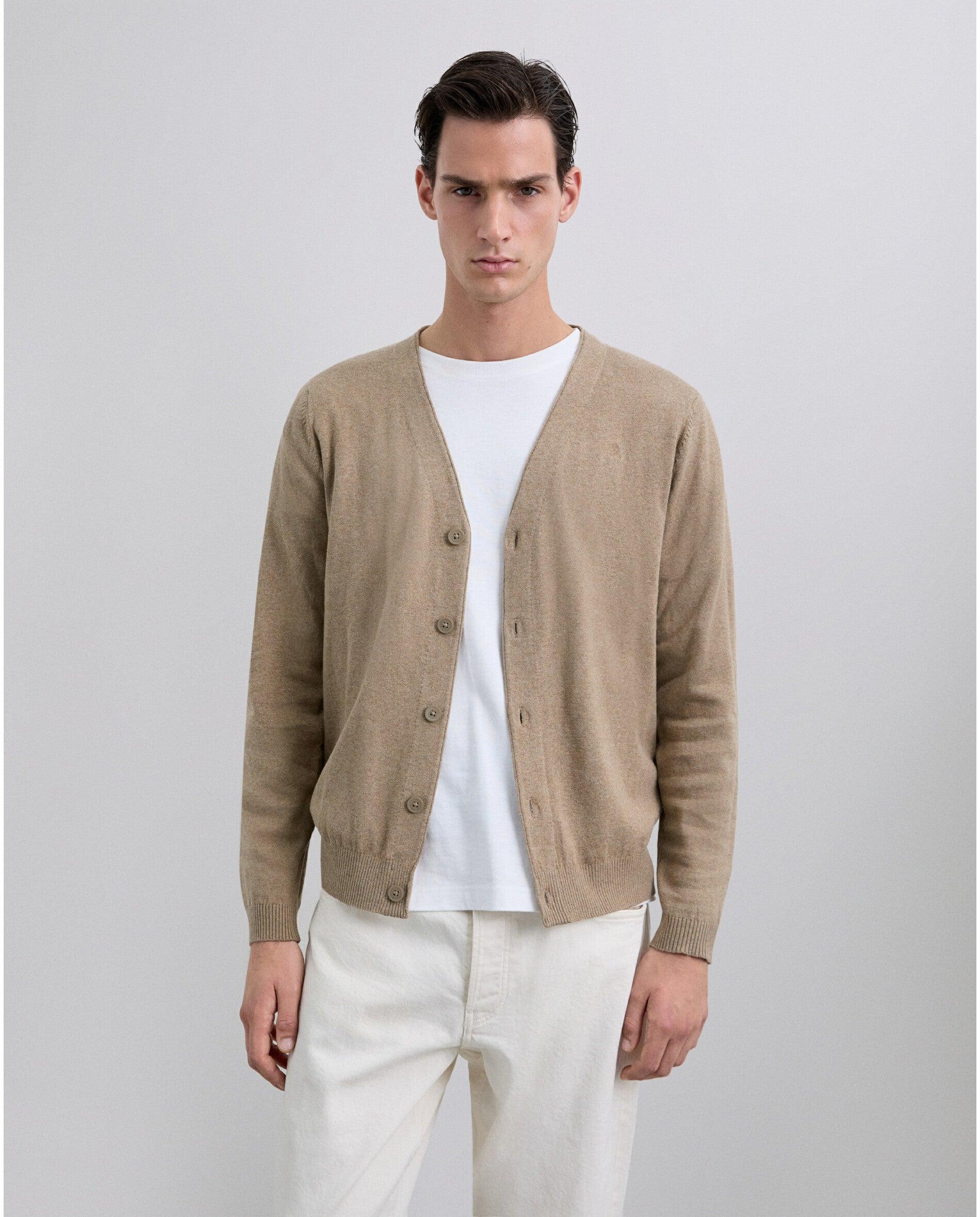 Cárdigan Confecionado em Mescla de Algodão e Cashmere Camel-2