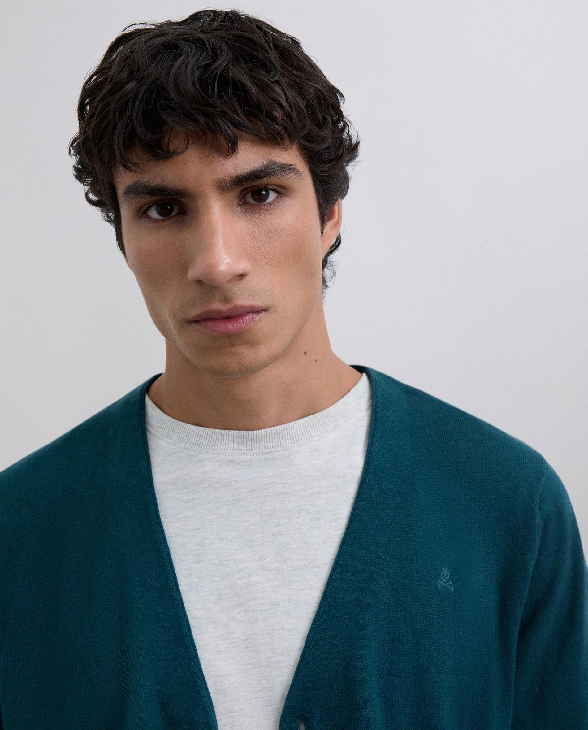 Cardigan com Caveira a Tom no Peito e Fecho de Botões Verde roxo-4