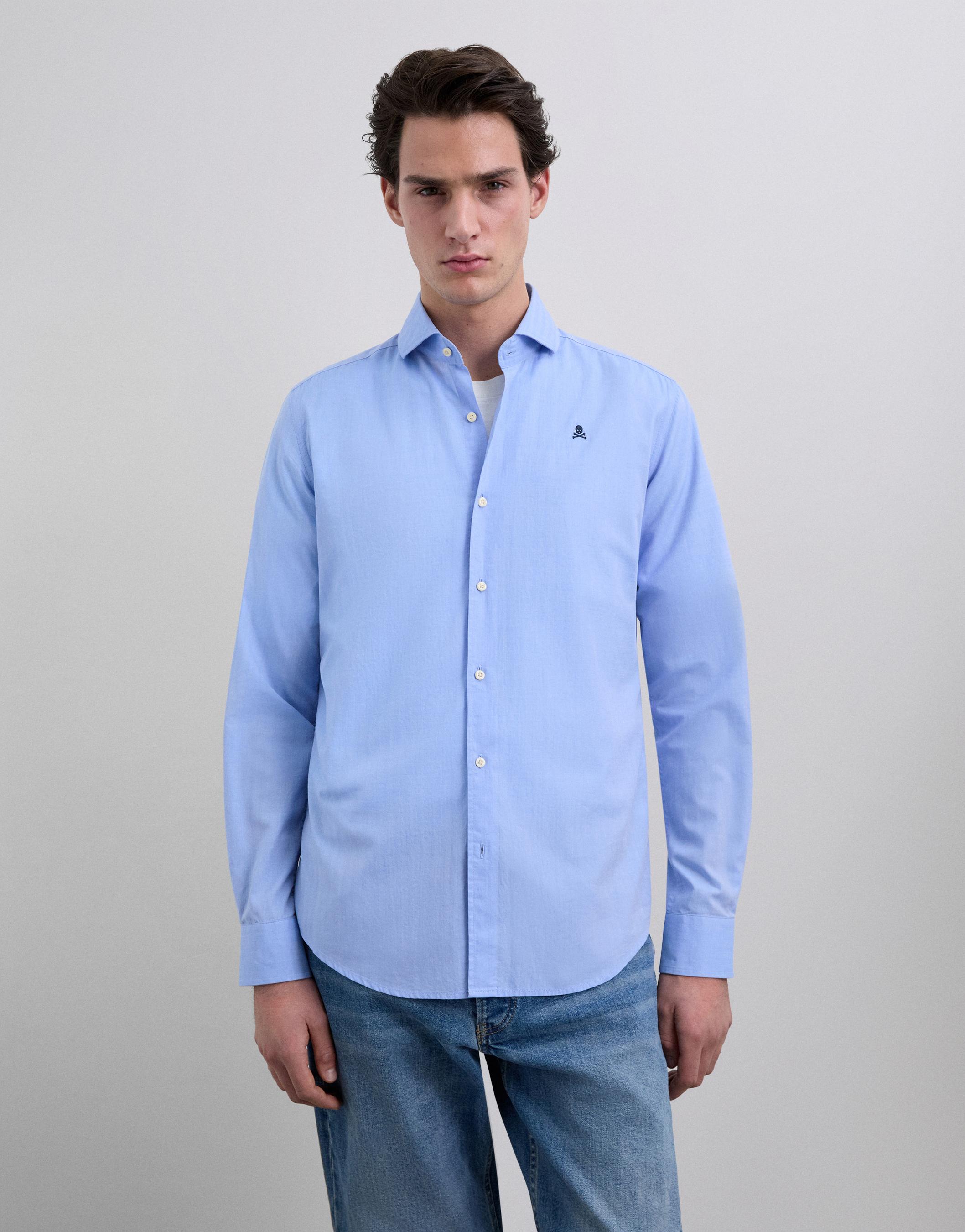 Camisa de Algodão com Logo em Contraste Azul-claro-1