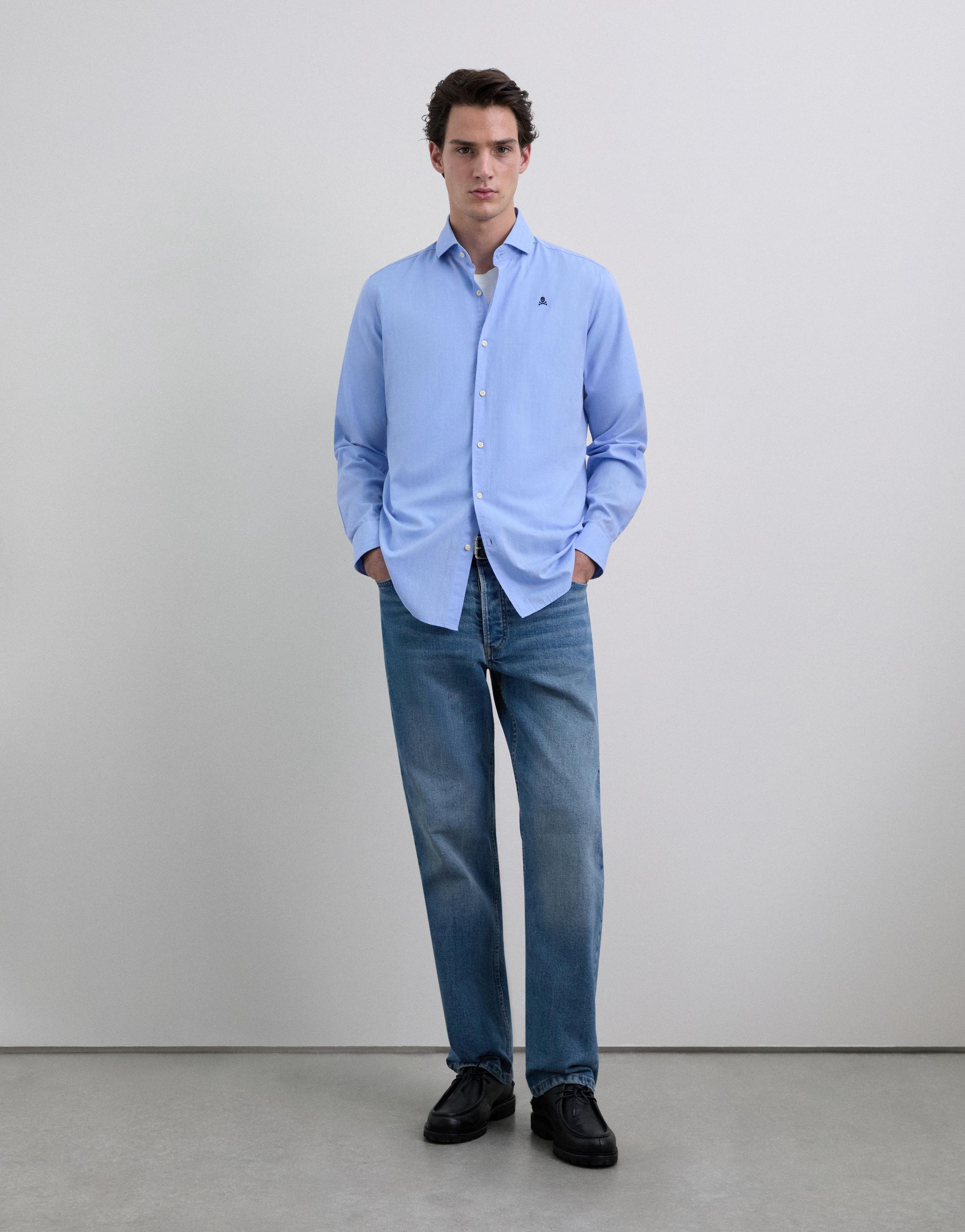 Camisa de Algodão com Logo em Contraste Azul-claro-2