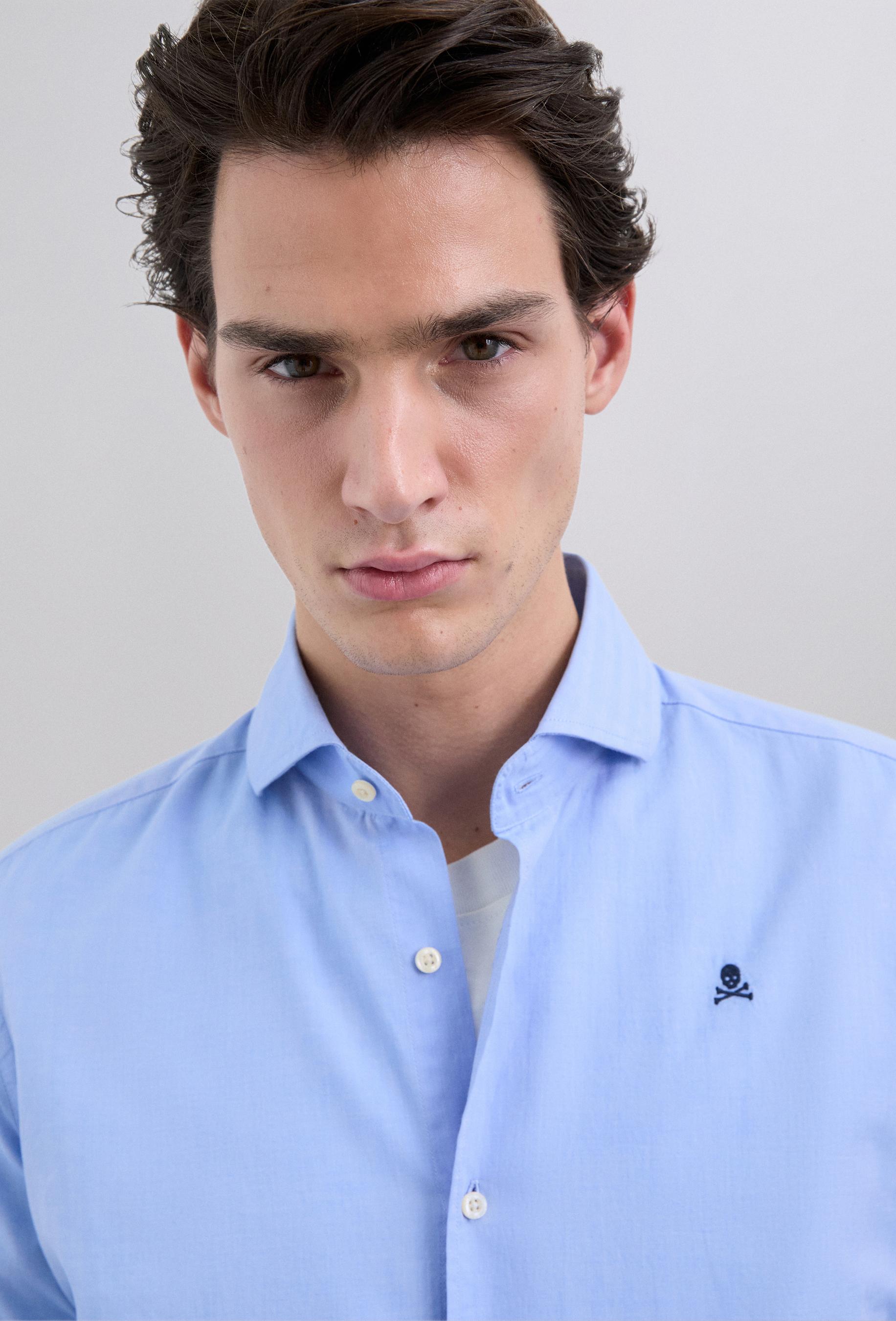 Camisa de Algodão com Logo em Contraste Azul-claro-4