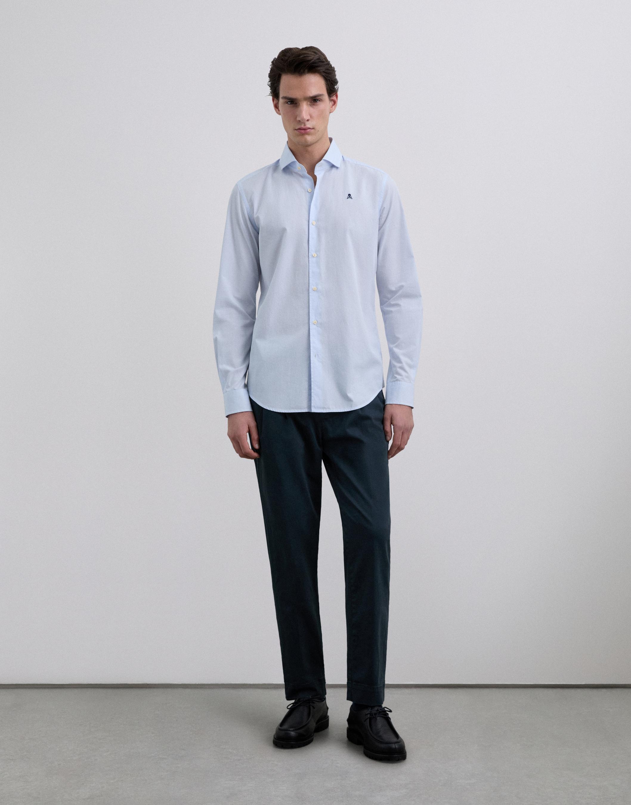 Camisa Formal de Algodão com Logo em Contraste Azul-claro-2