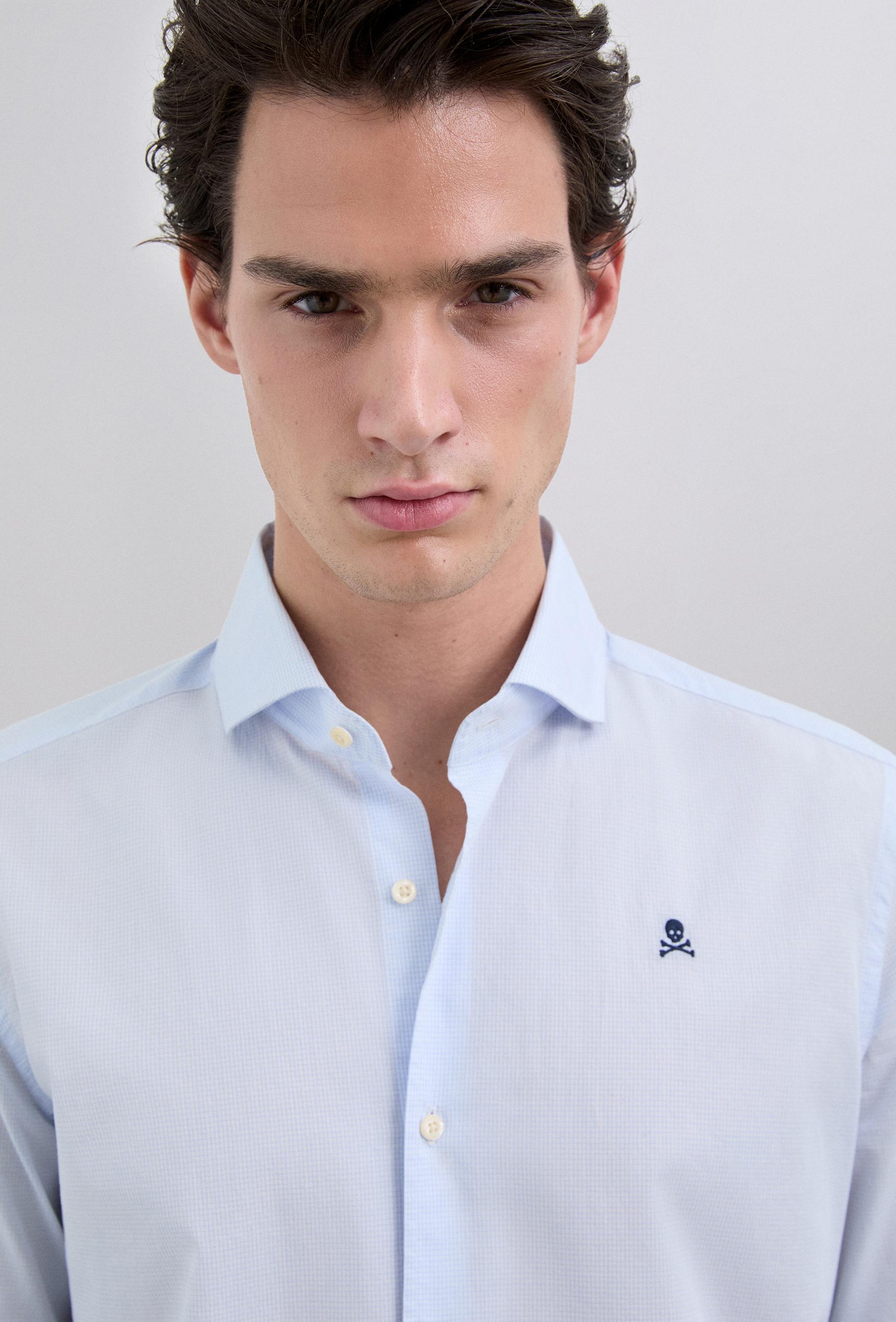 Camisa Formal de Algodão com Logo em Contraste Azul-claro-4