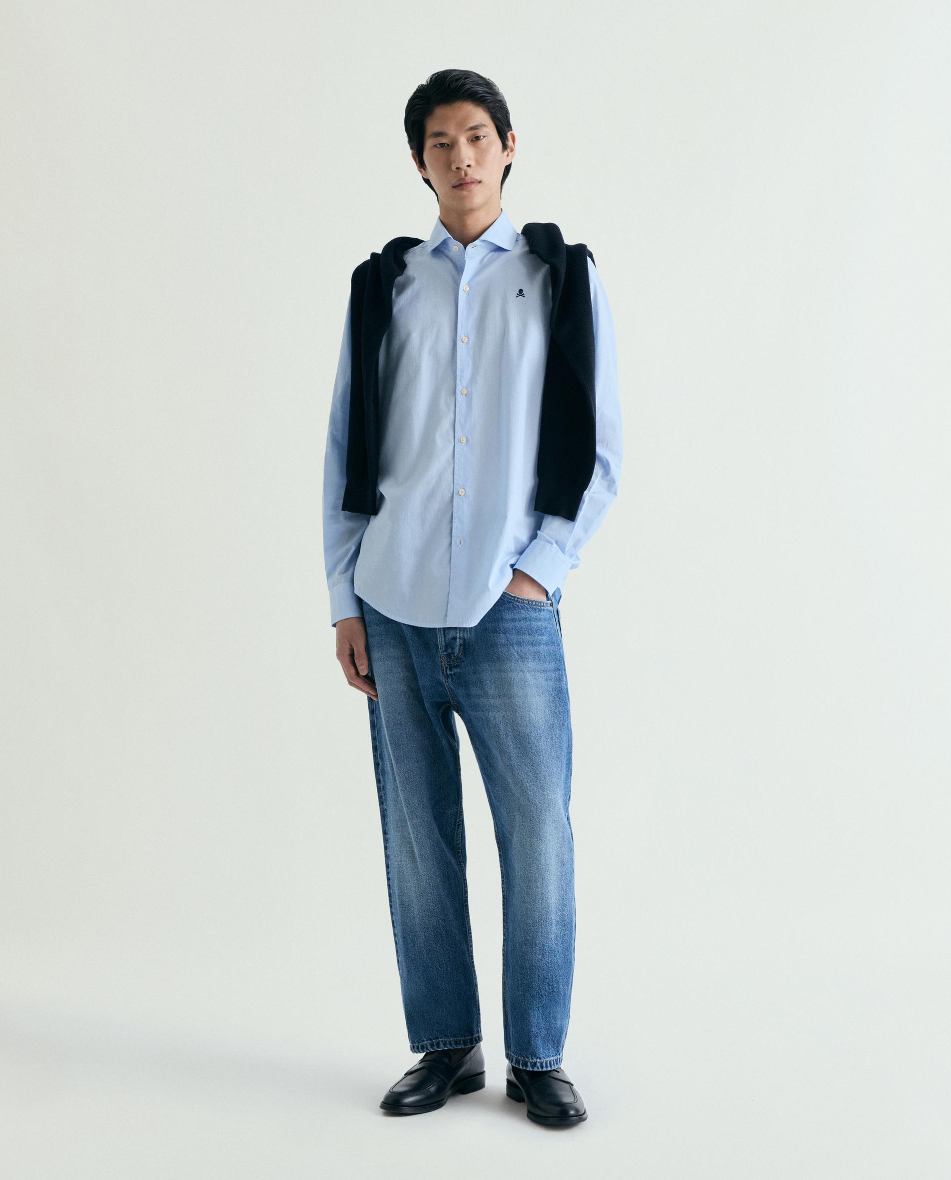 Camisa Regular às Riscas Azul-claro-5