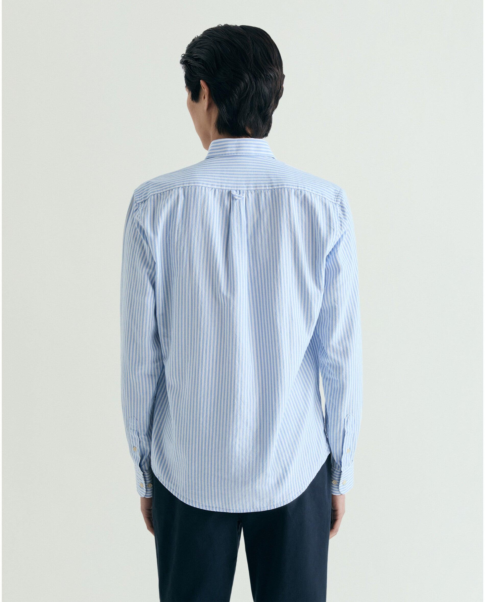 Camisa Regular Fit Às Riscas com Bolso Azul-2