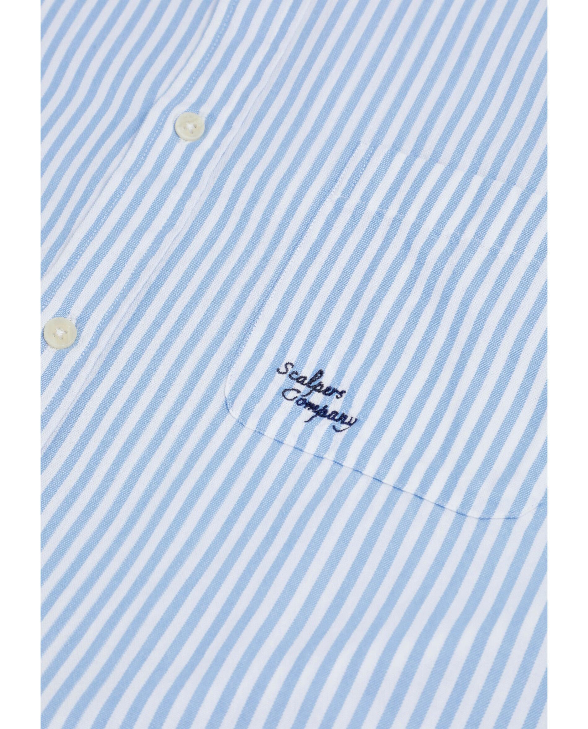 Camisa Regular Fit Às Riscas com Bolso Azul-4
