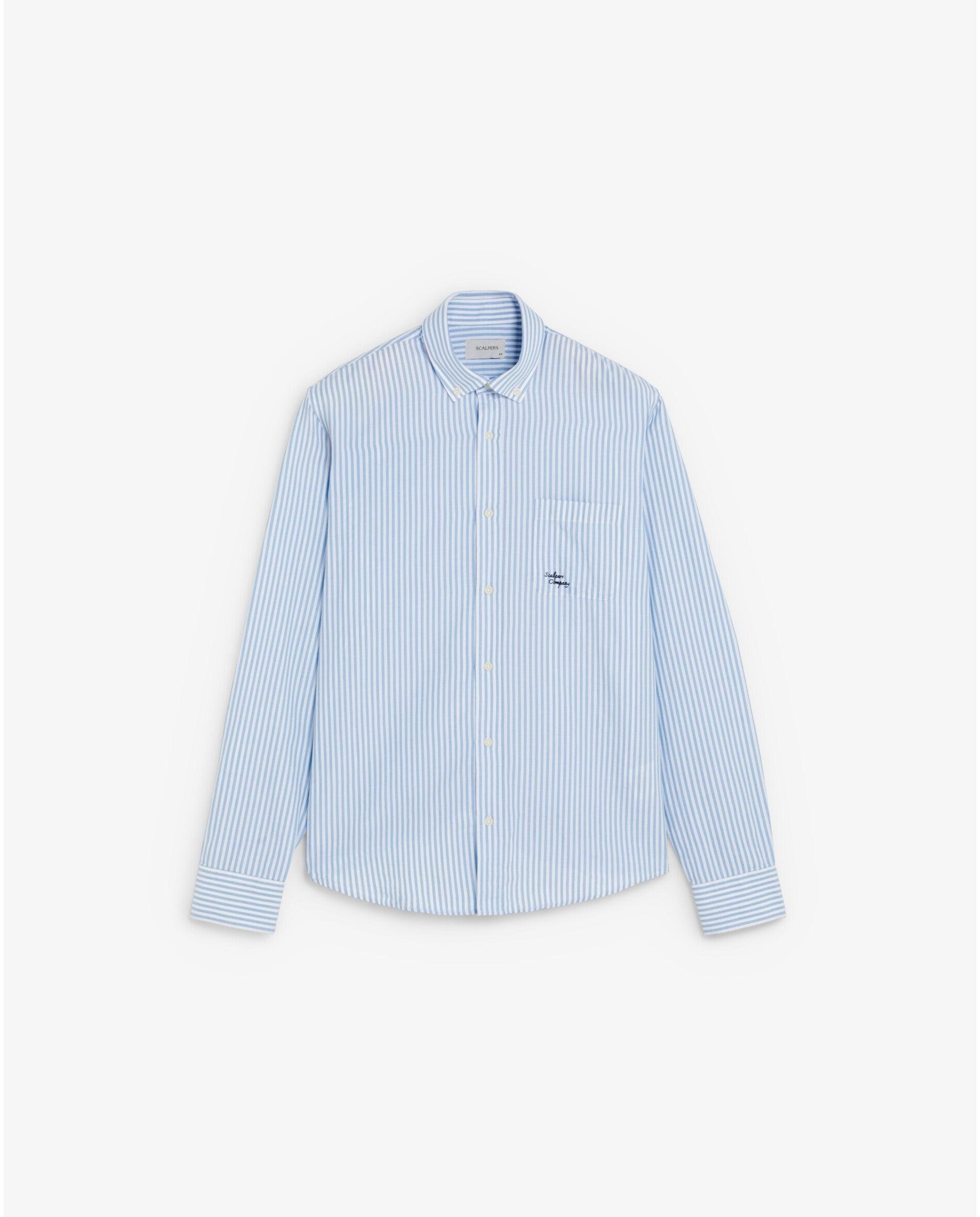 Camisa Regular Fit Às Riscas com Bolso Azul-8