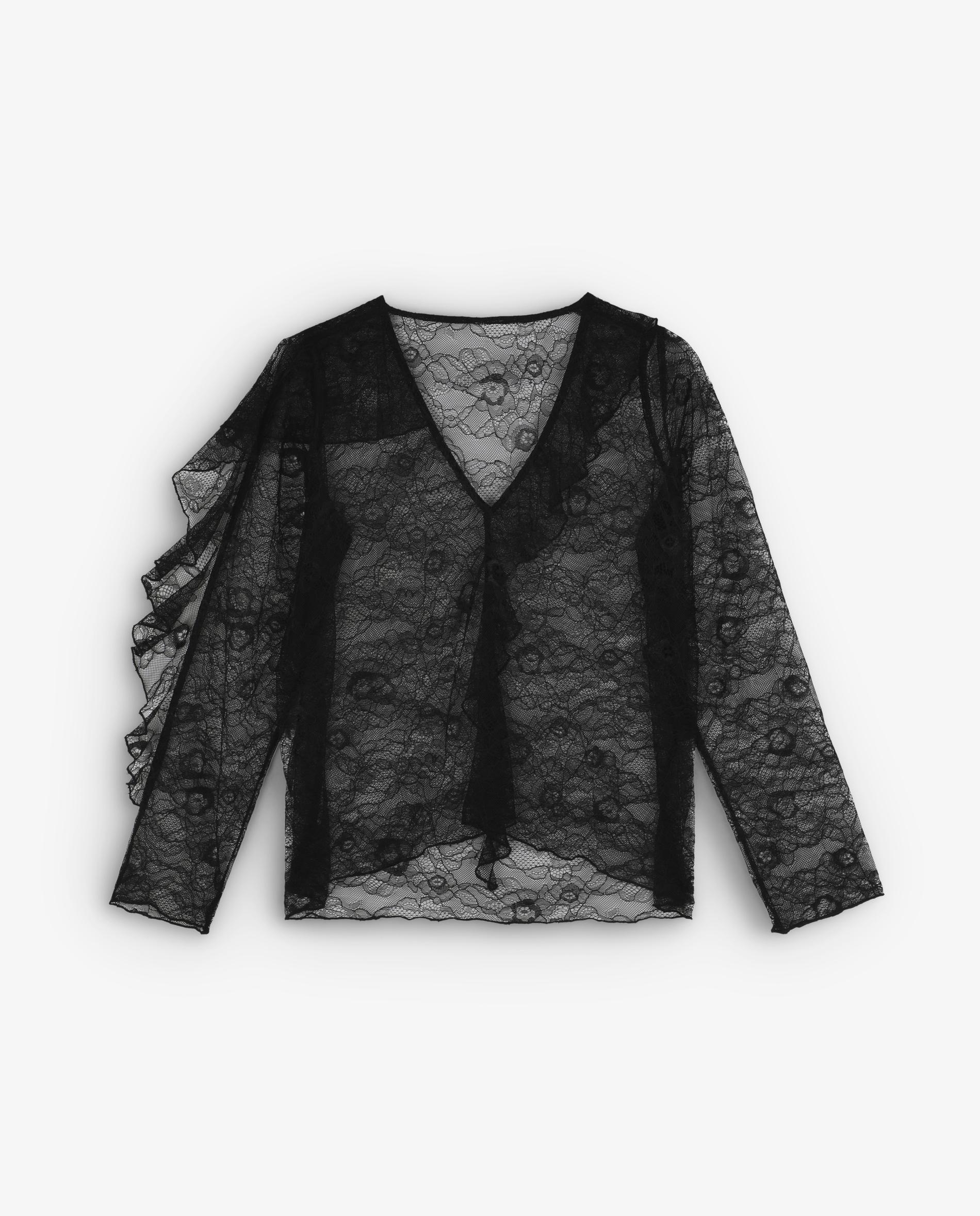 Blusa de Renda com Folhos Pretos-7